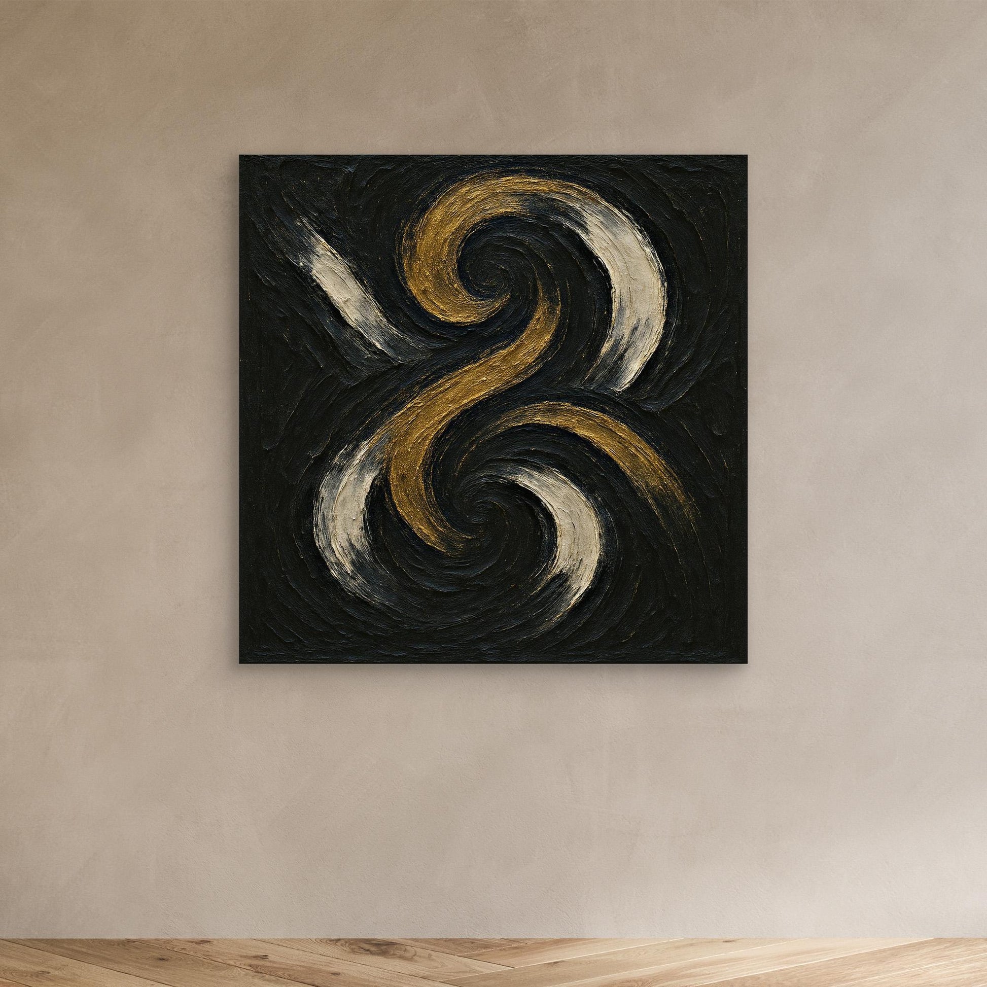 Spiral Abstract Canvas Wall Art – Gold and Black Modern Print