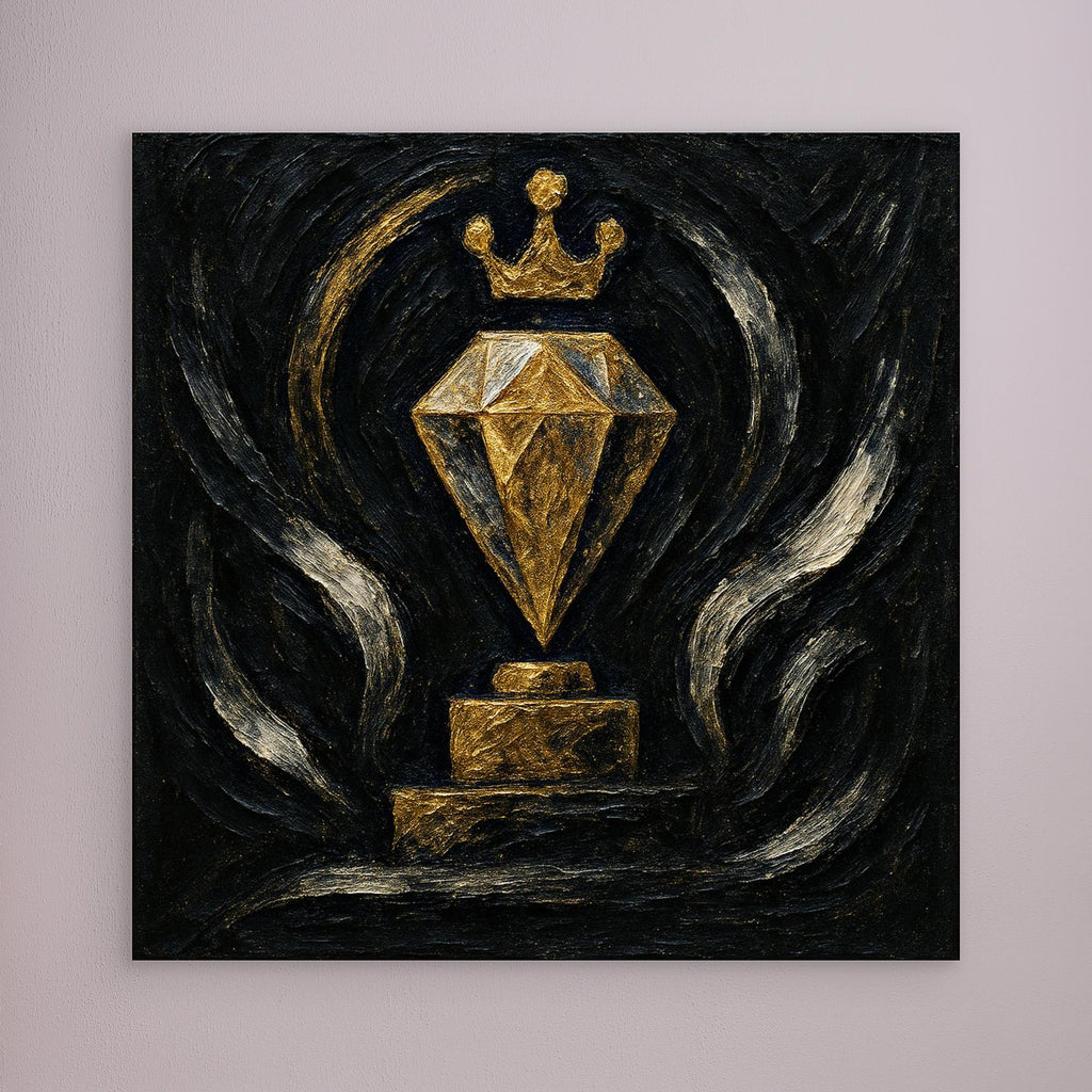 Gold Crowned Diamond – Abstract Canvas Wall Art in Black & Gold
