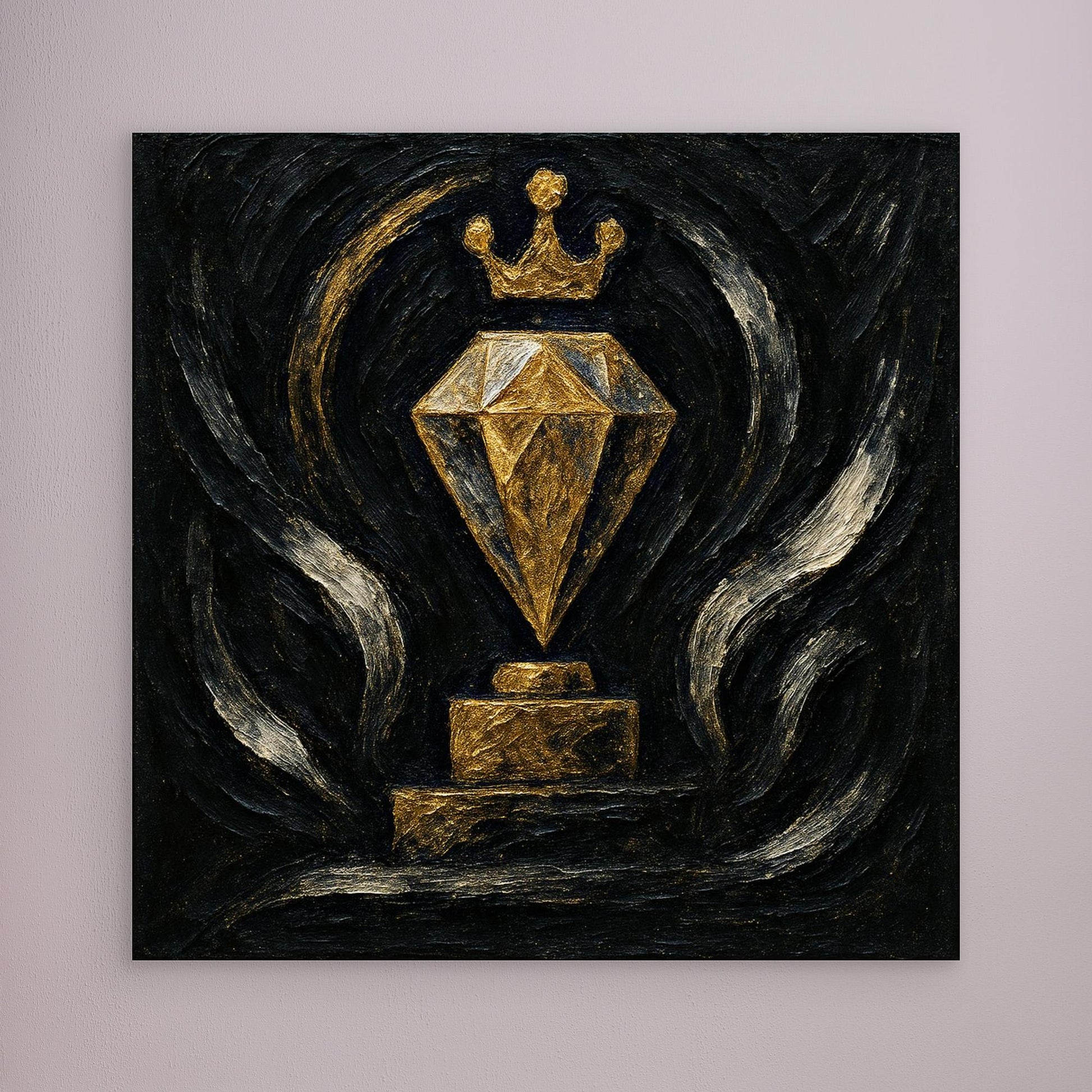 Gold Crowned Diamond – Abstract Canvas Wall Art in Black & Gold