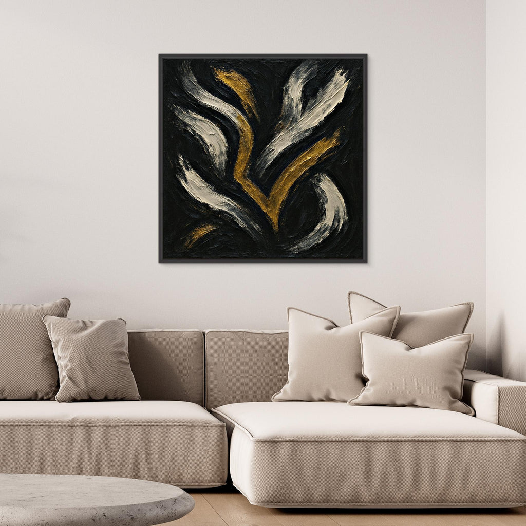 Gold and White Abstract Canvas Wall Art – Flowing Brush Design