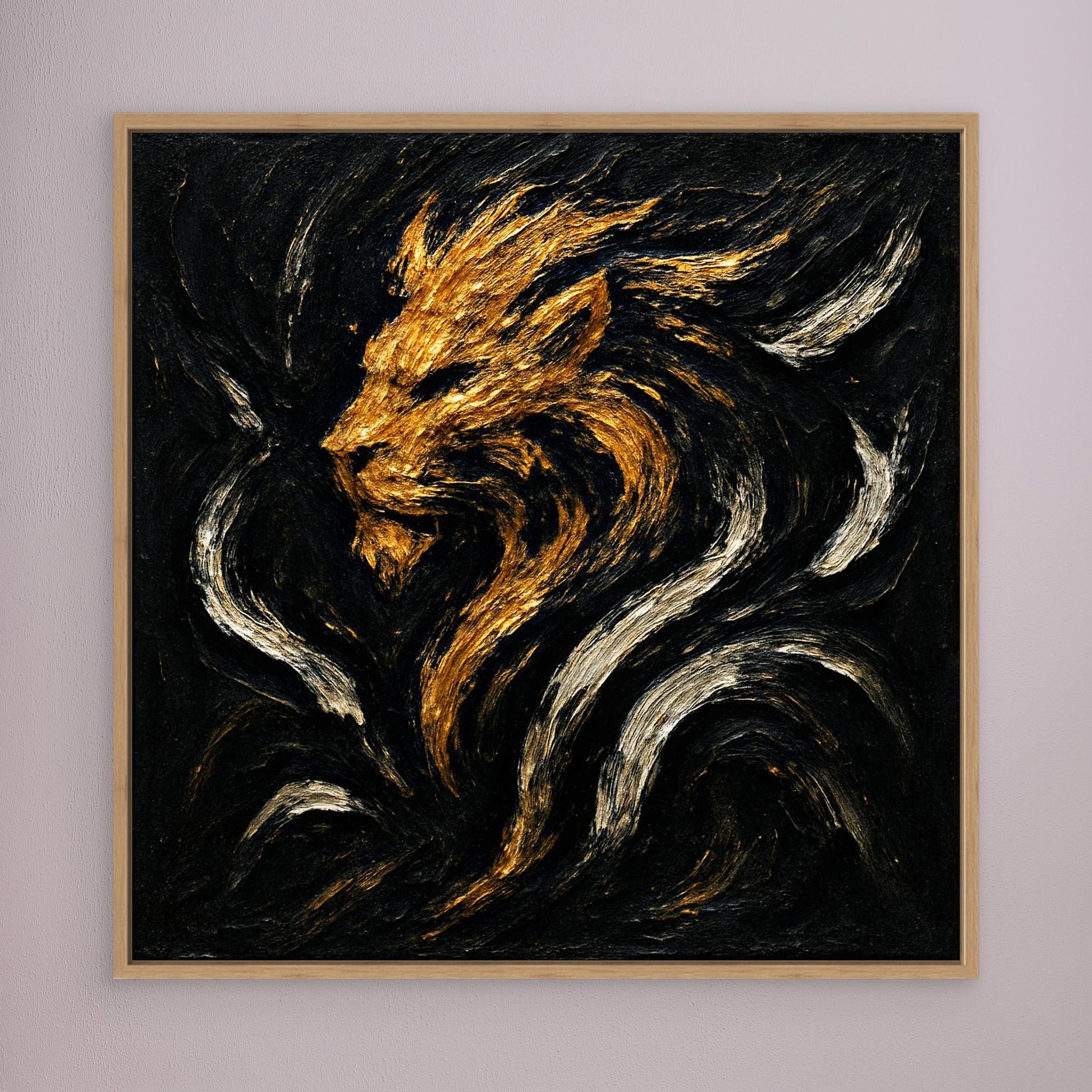 Abstract Lion Canvas Wall Art – Gold and Black Modern Print