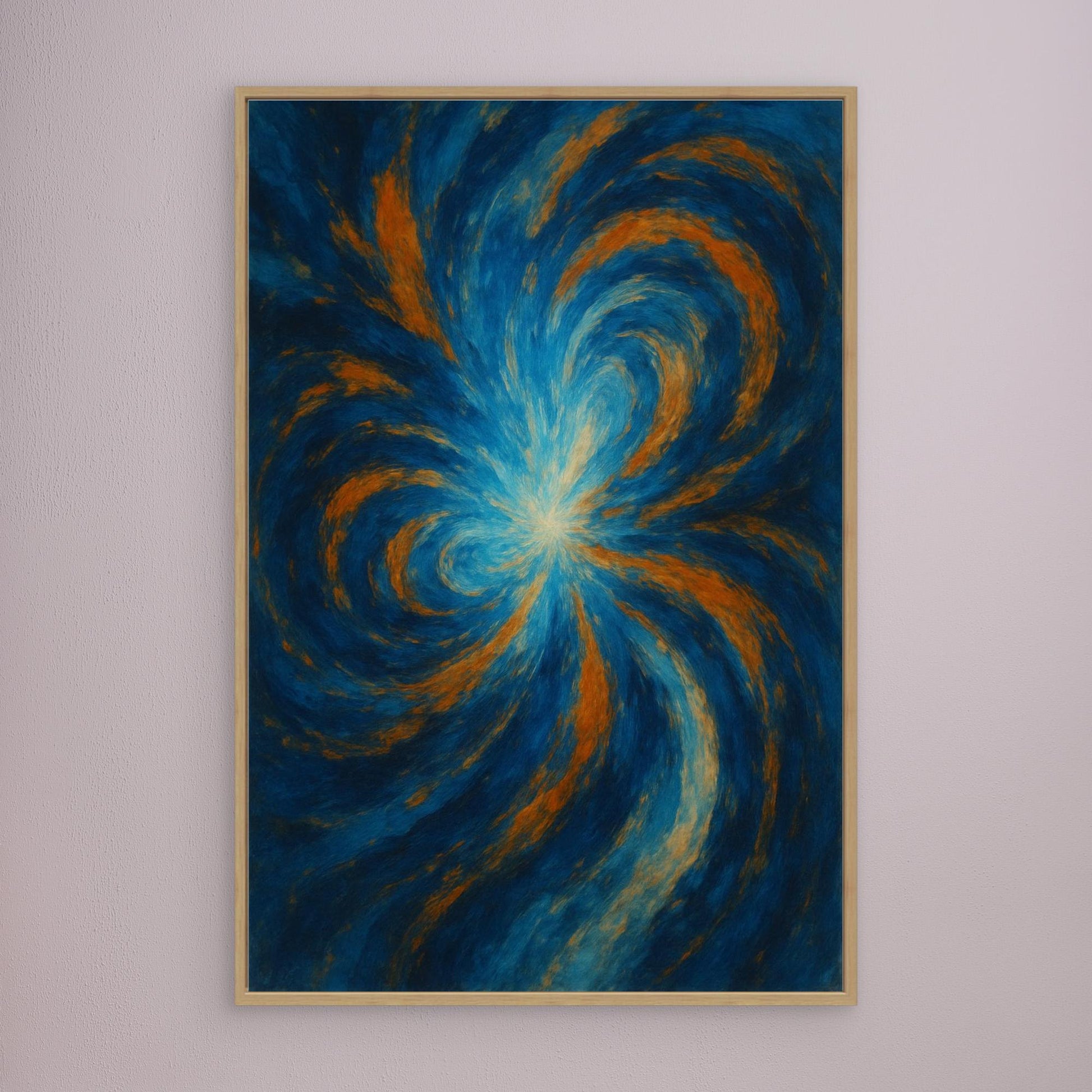 Blue and Orange Abstract Canvas Wall Art – Swirling Energy Print