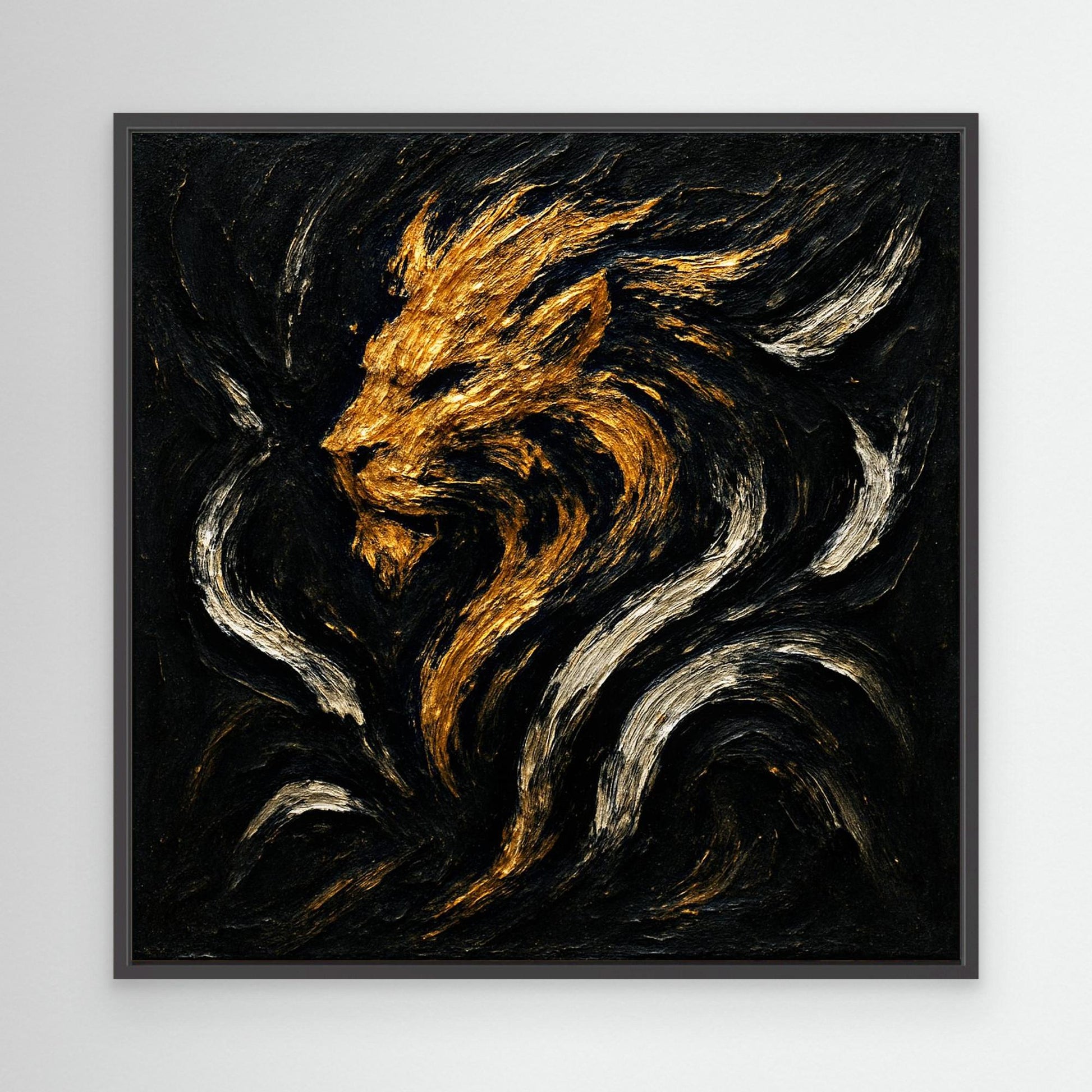 Abstract Lion Canvas Wall Art – Gold and Black Modern Print