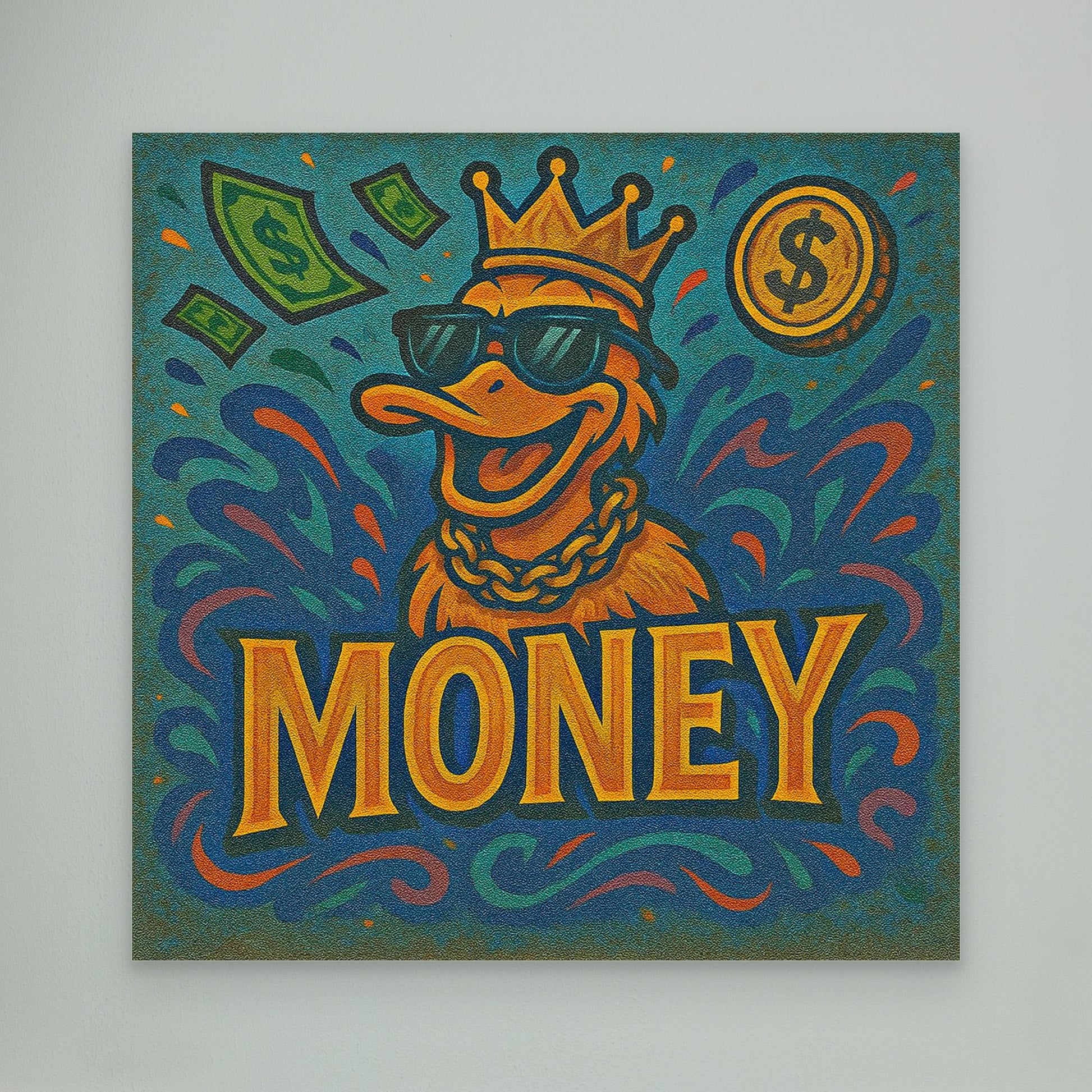 Rich Duck Vibes – Graffiti Style Money Art Print on Canvas | Hip-Hop Street Art Wall Decor