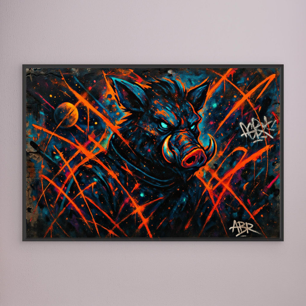 Space Boar Canvas Wall Art – Neon Graffiti Style