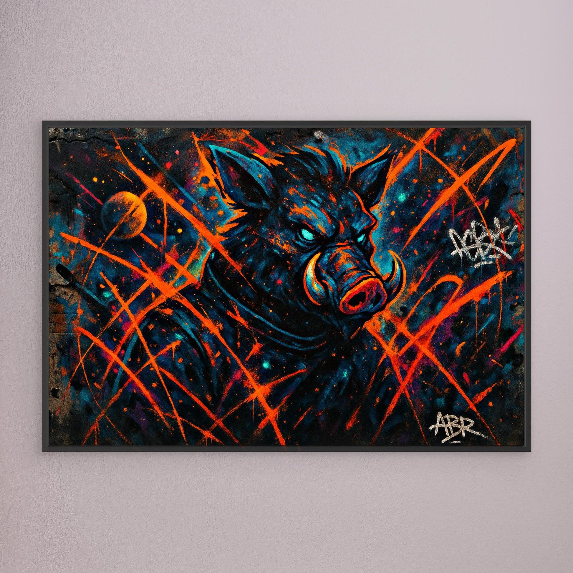 Space Boar Canvas Wall Art – Neon Graffiti Style