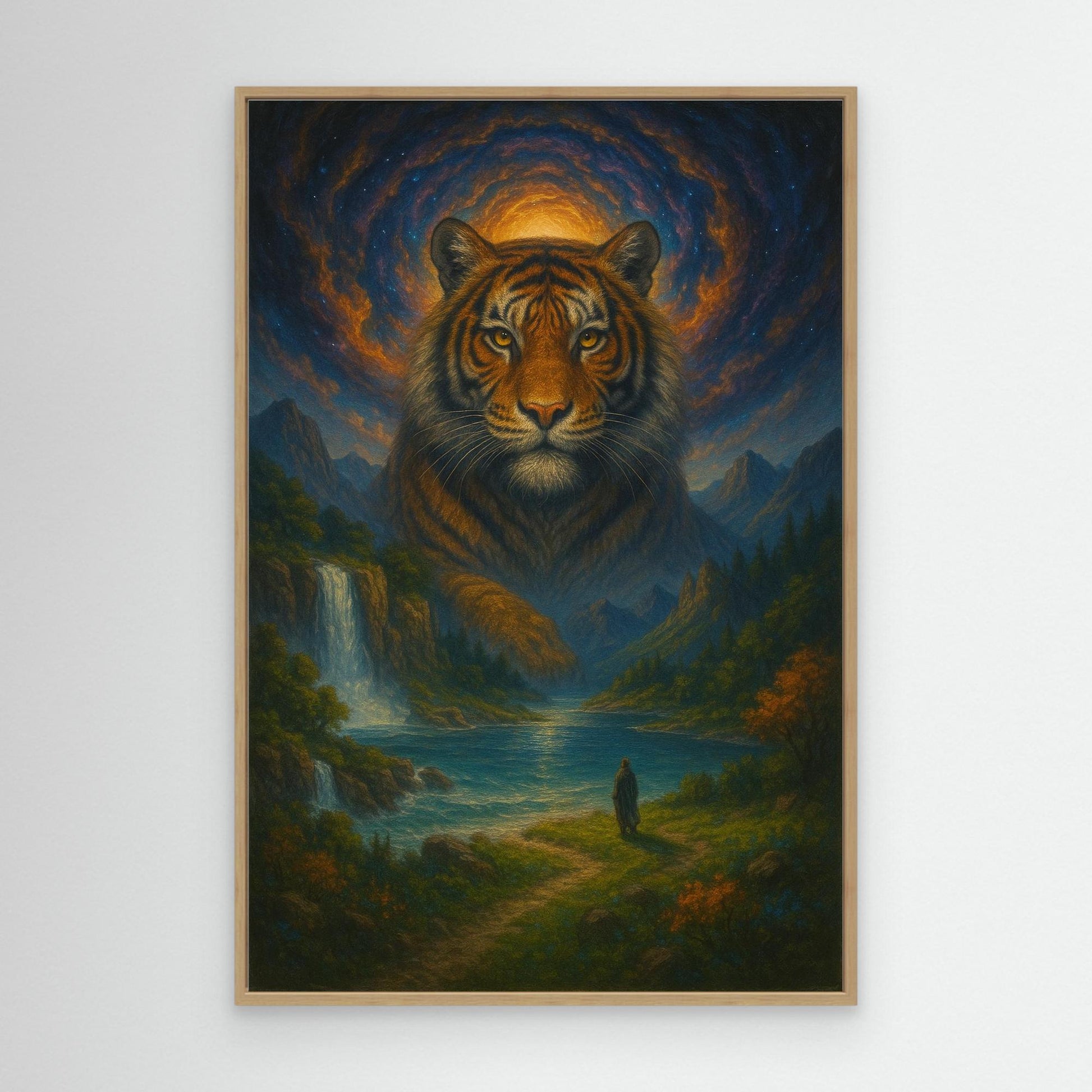 Mystic Tiger Spirit | Fantasy Canvas Wall Art of Majestic Jungle and Waterfall Landscape