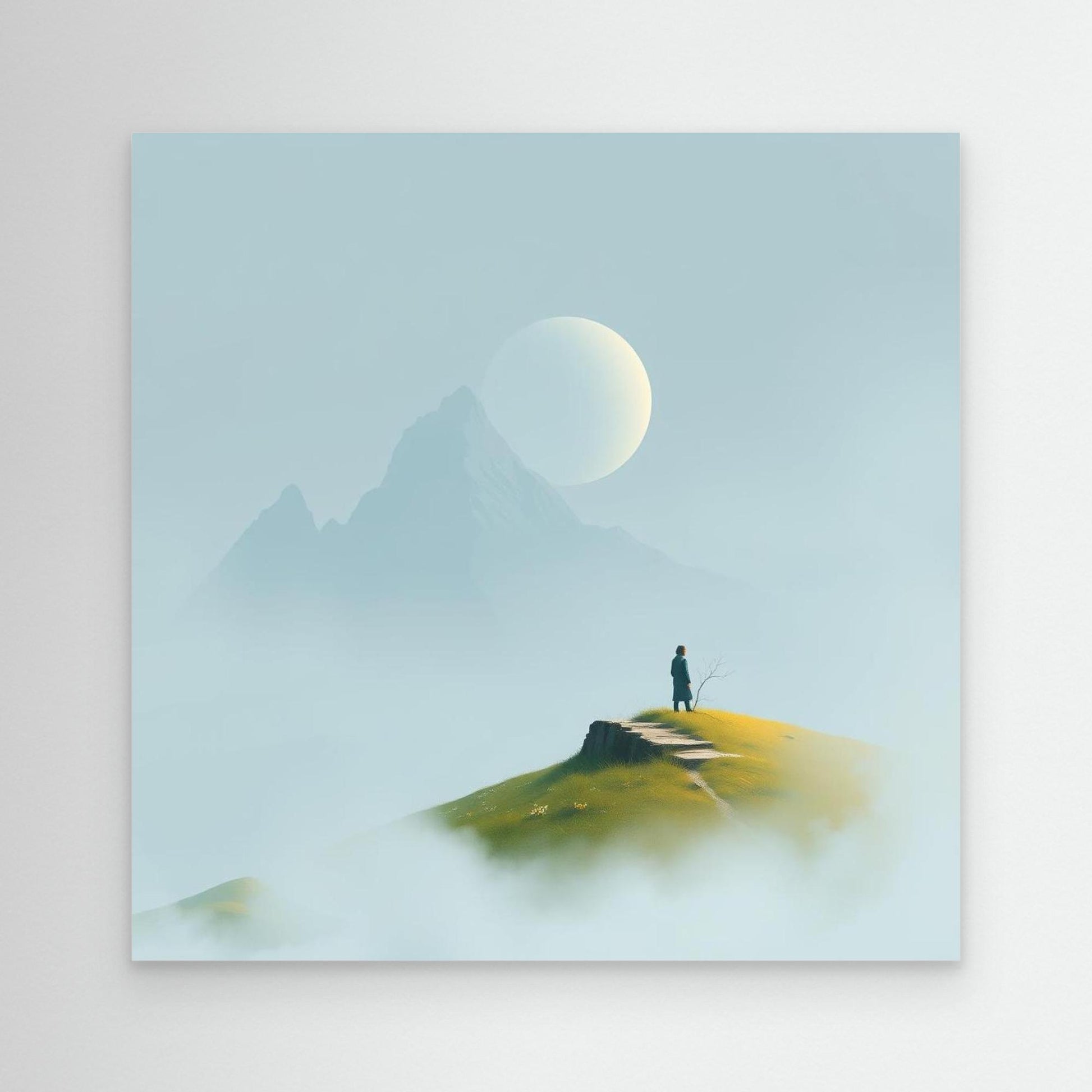 Solitude in the Mist – Minimalist Mountain Landscape Canvas Wall Art