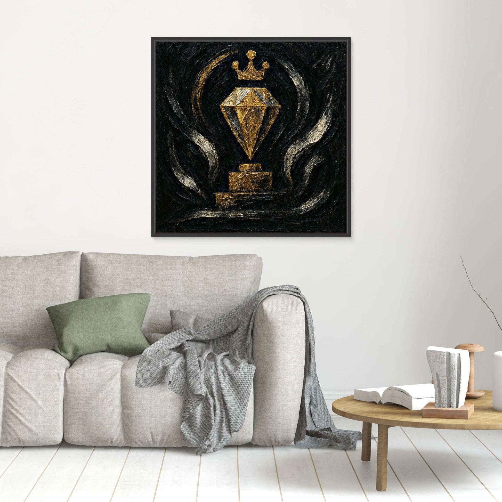 Gold Crowned Diamond – Abstract Canvas Wall Art in Black & Gold