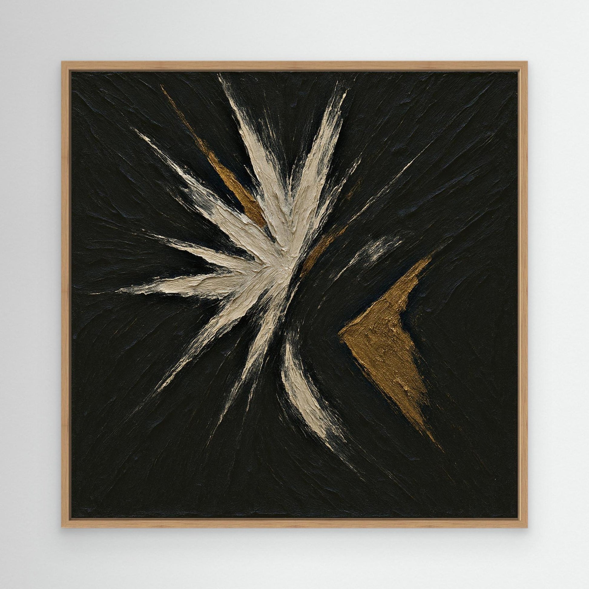 Abstract Starburst Canvas Wall Art – Black, Gold & Ivory