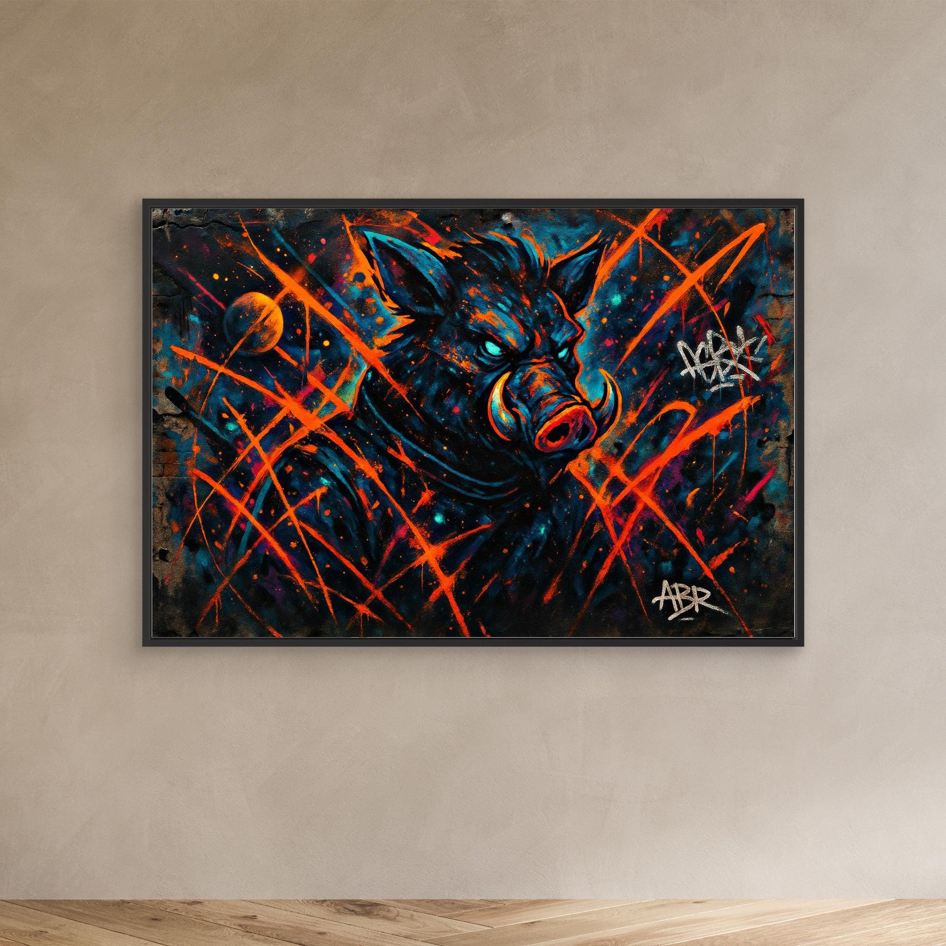 Space Boar Canvas Wall Art – Neon Graffiti Style