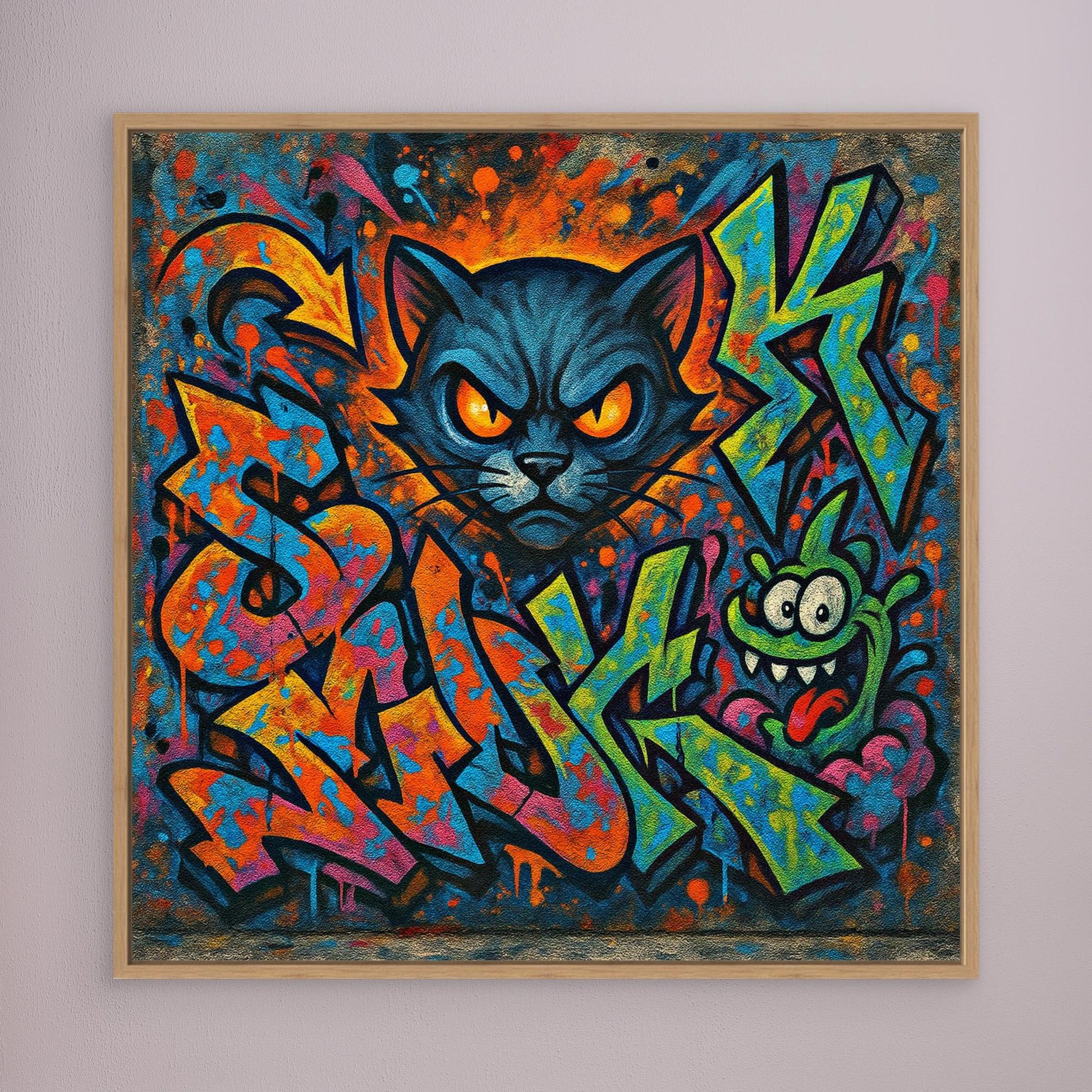 Fierce Feline – Urban Graffiti Cat Canvas Wall Art | Bold Street Art Print