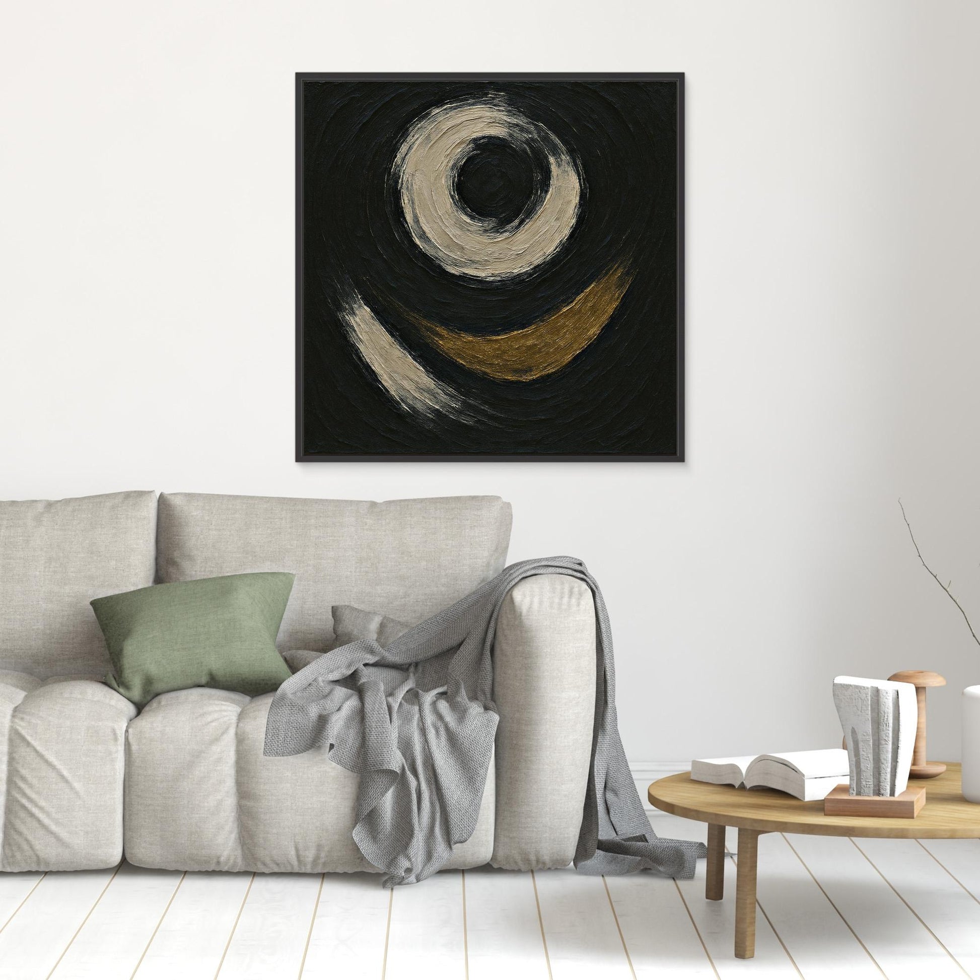 Abstract Circle Canvas Wall Art – Textured Black and Gold Print