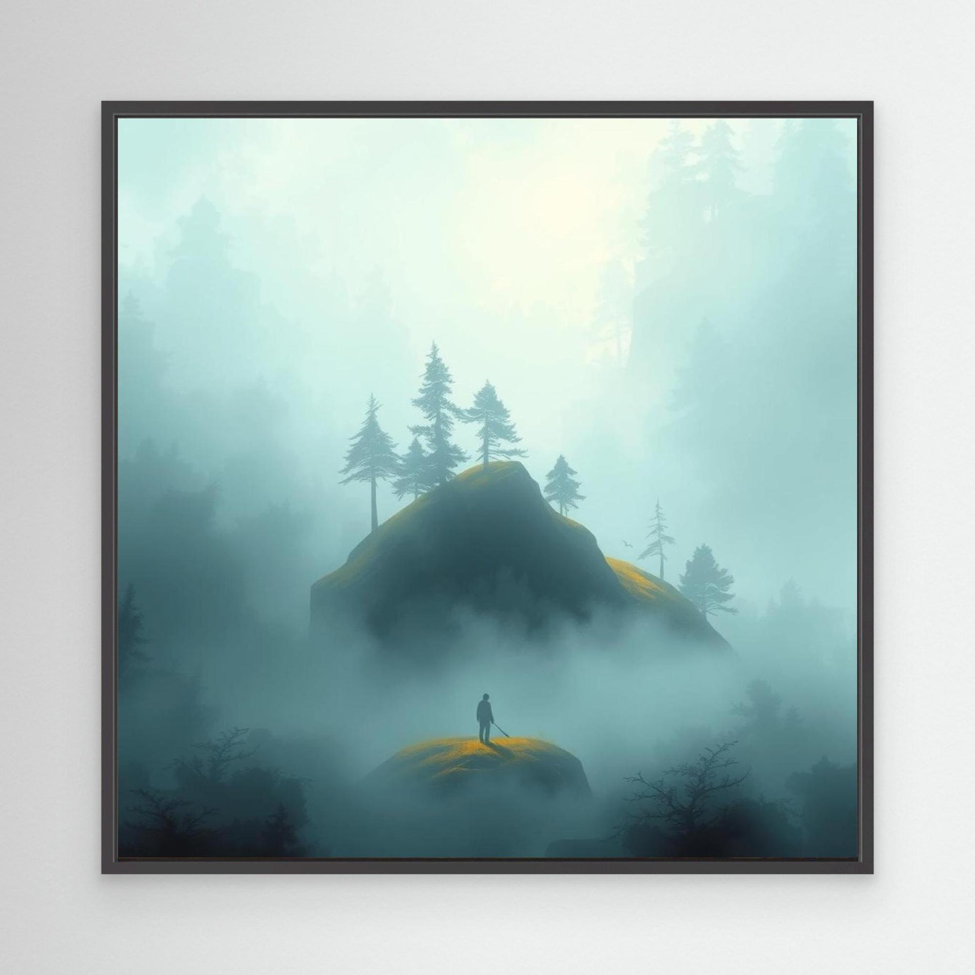 Echoes in the Mist – Minimalist Forest Landscape Canvas Wall Art