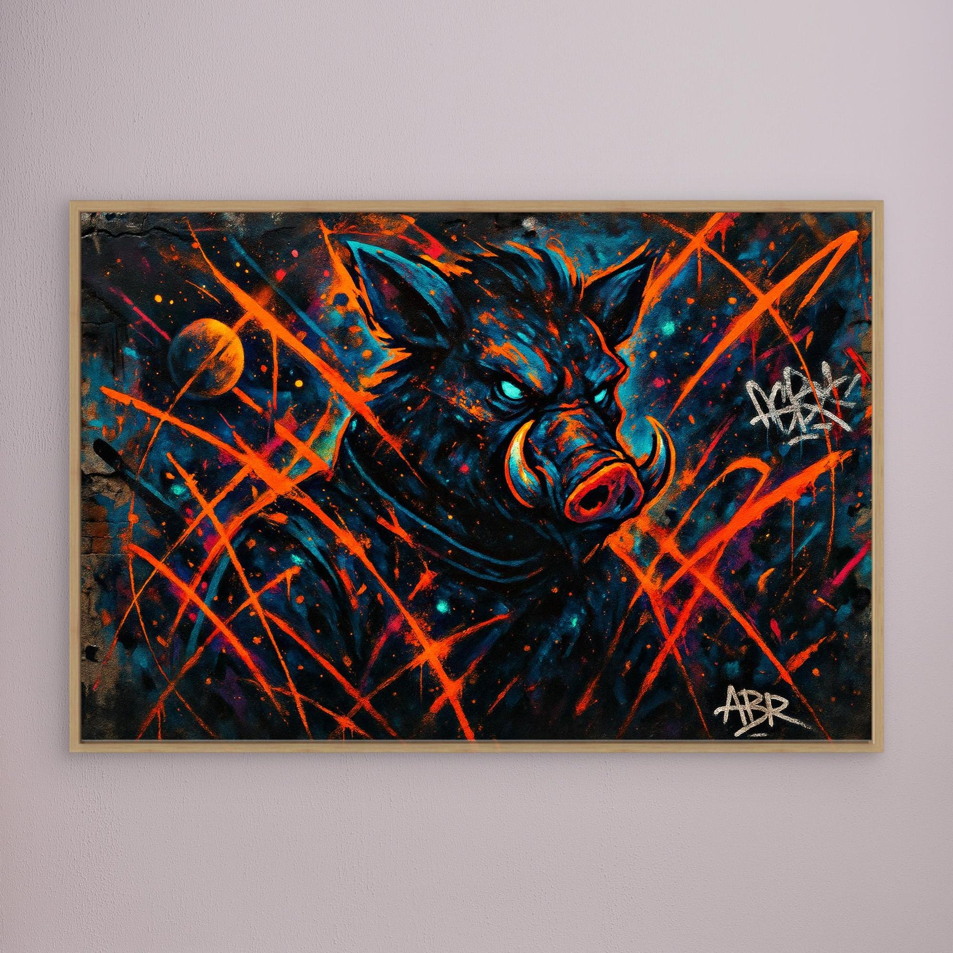 Space Boar Canvas Wall Art – Neon Graffiti Style