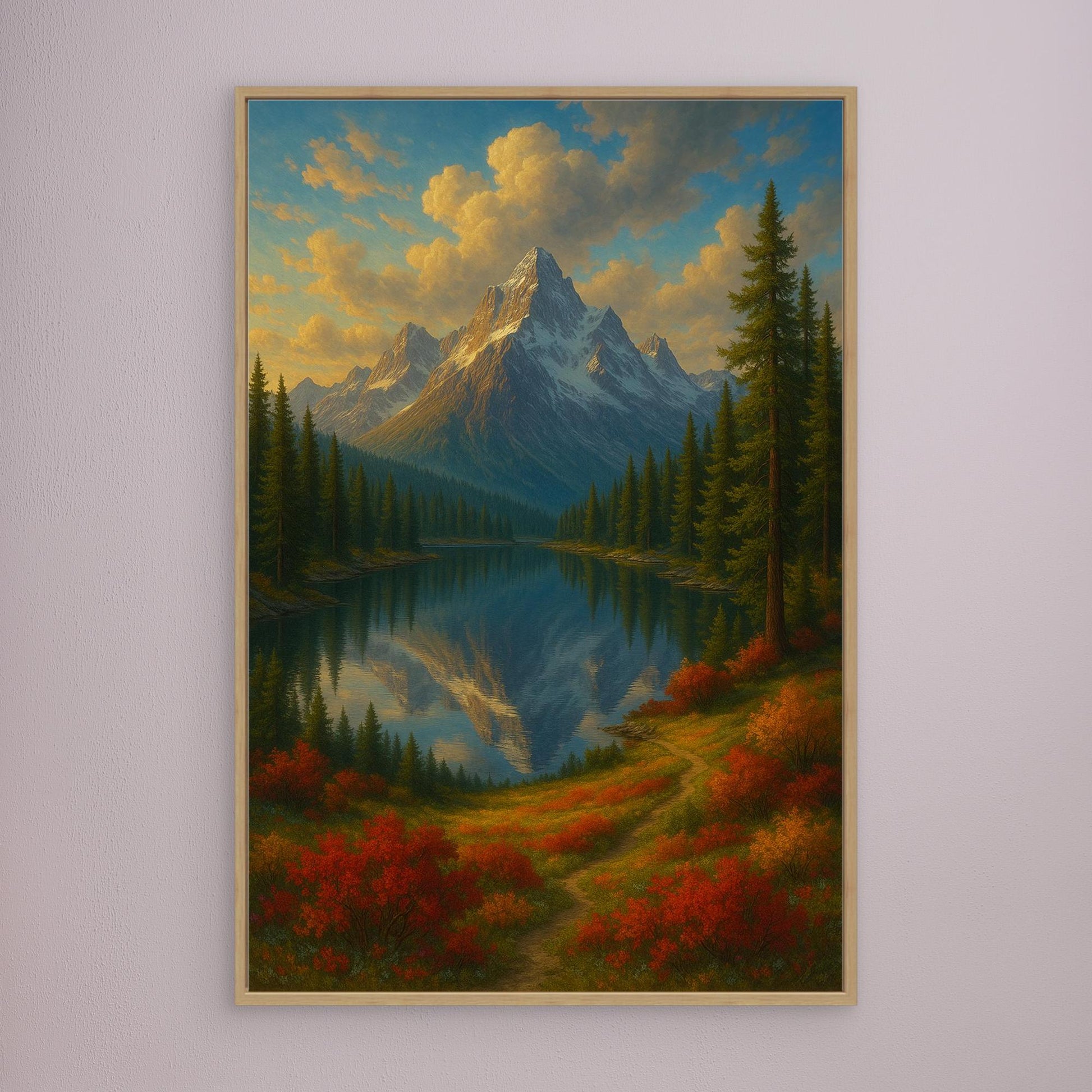 Mountain Reflection Canvas Wall Art – Autumn Forest Landscape Print