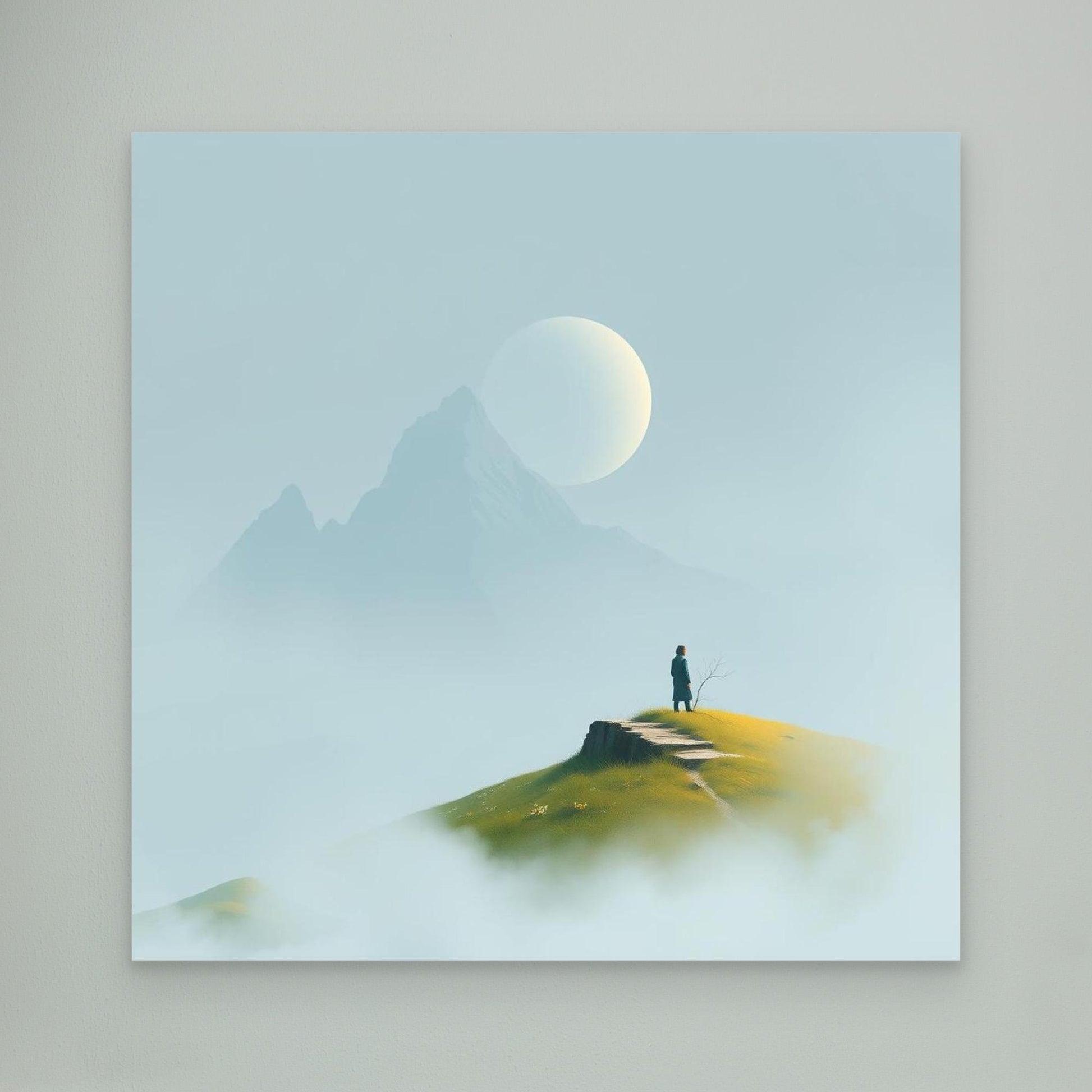 Solitude in the Mist – Minimalist Mountain Landscape Canvas Wall Art