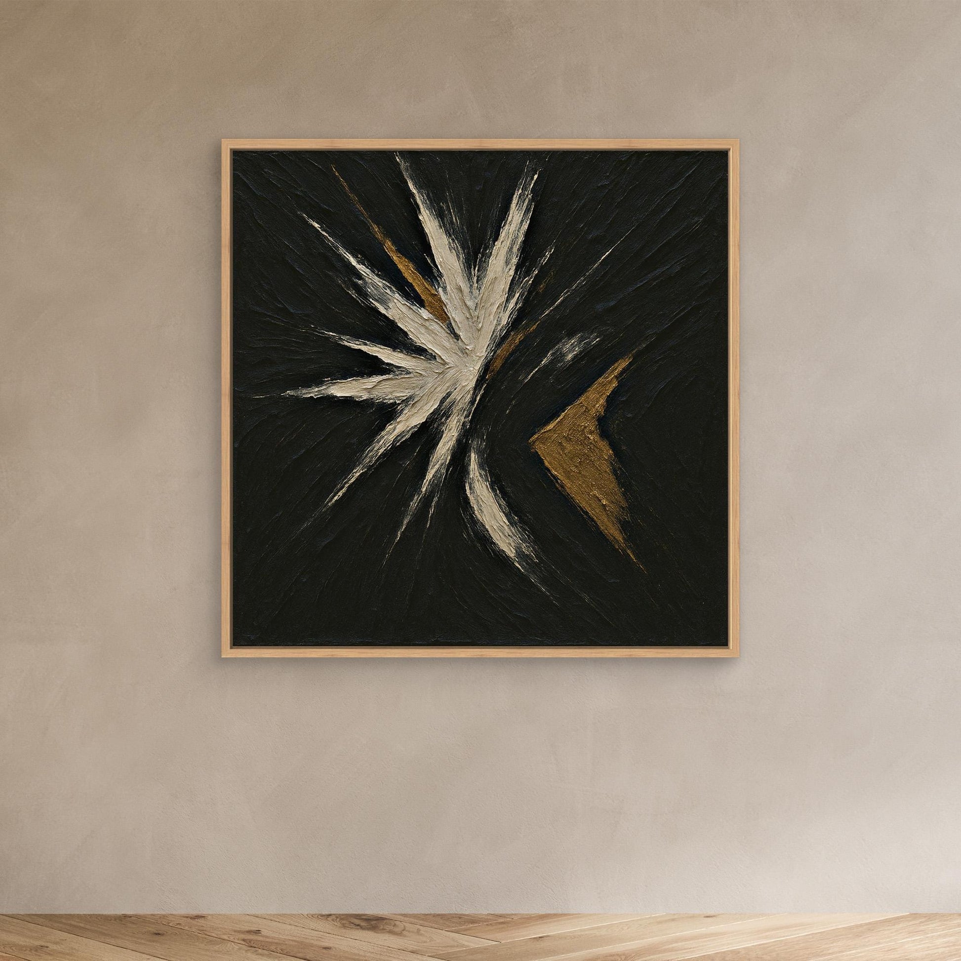 Abstract Starburst Canvas Wall Art – Black, Gold & Ivory