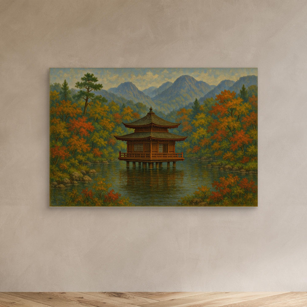 Tranquil Japanese Temple in Autumn – Zen Landscape Canvas Wall Art