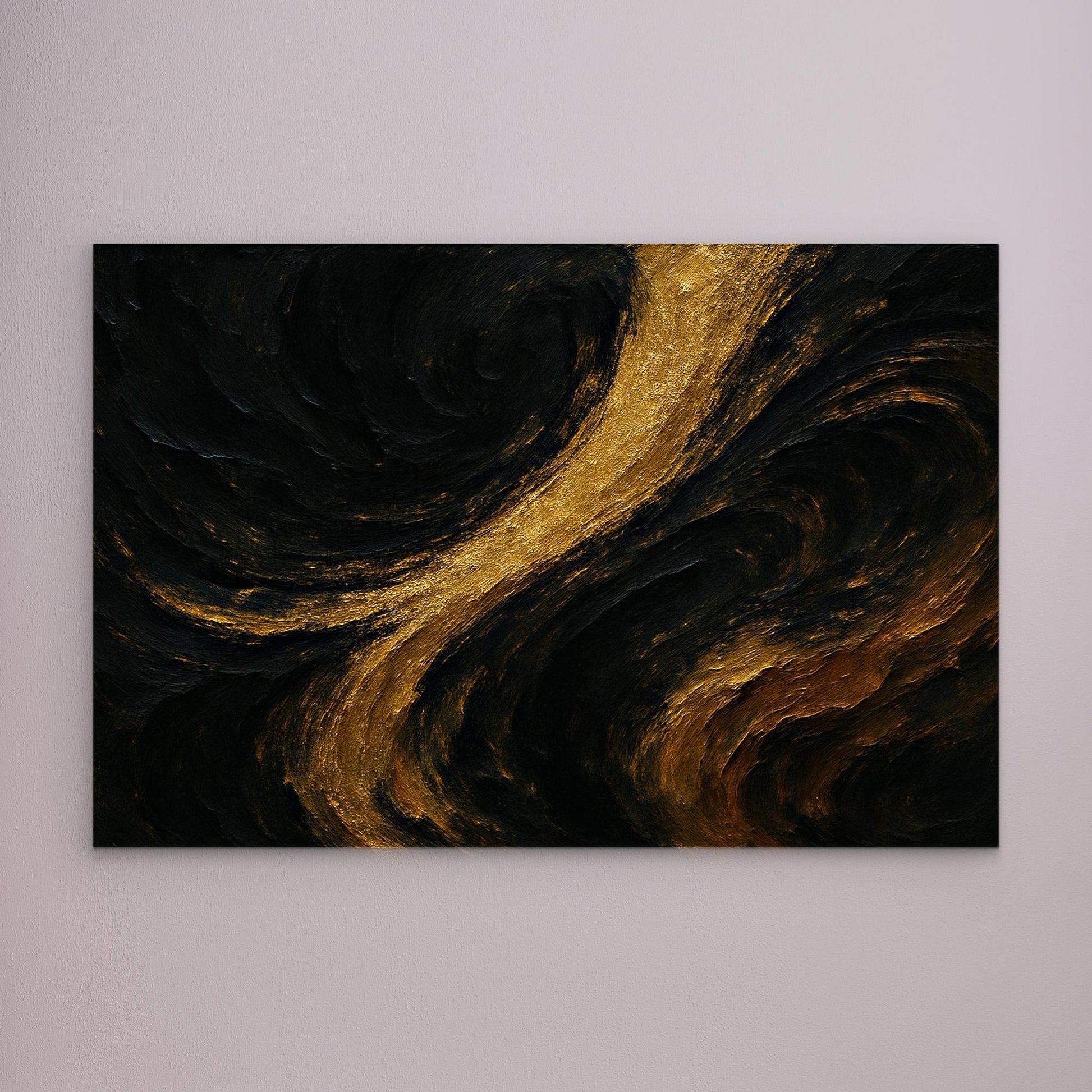 Gold and Black Abstract Canvas Wall Art – Luxury Textured Print