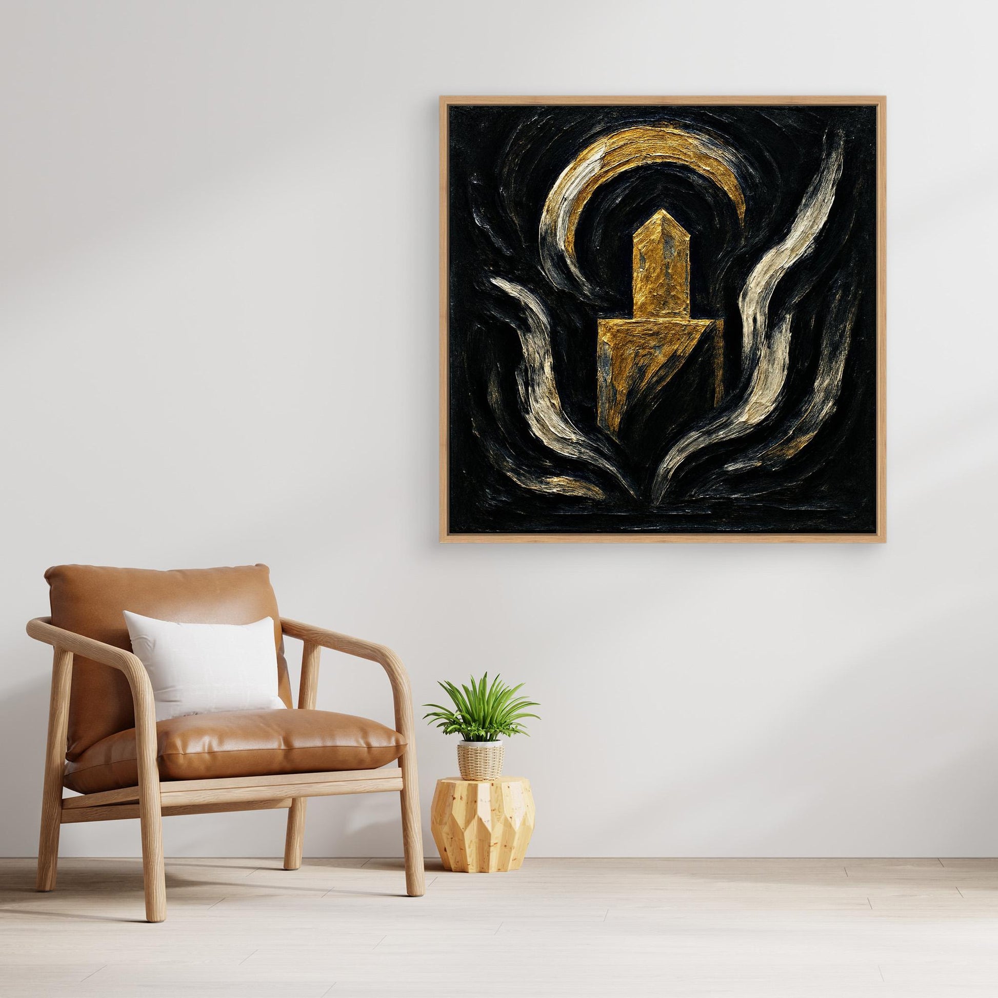 Abstract Monument Canvas Wall Art in Black and Gold