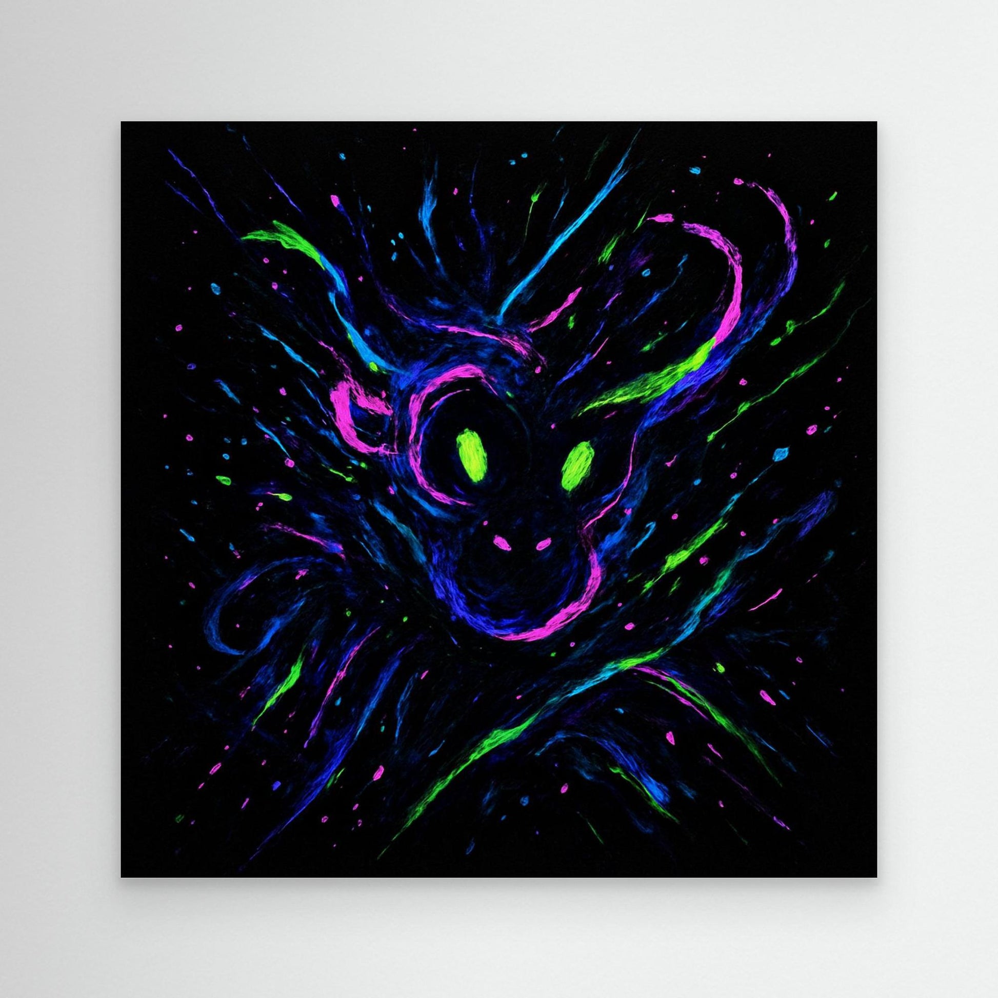 Neon Ape Spirit – Abstract Galactic Glow Canvas Wall Art | UV Reactive Alien Monkey Art Print