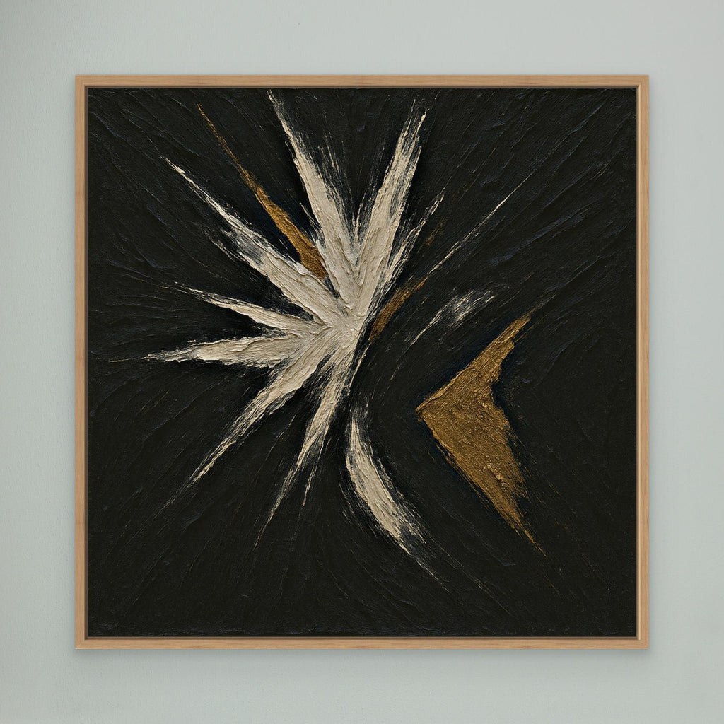 Abstract Starburst Canvas Wall Art – Black, Gold & Ivory