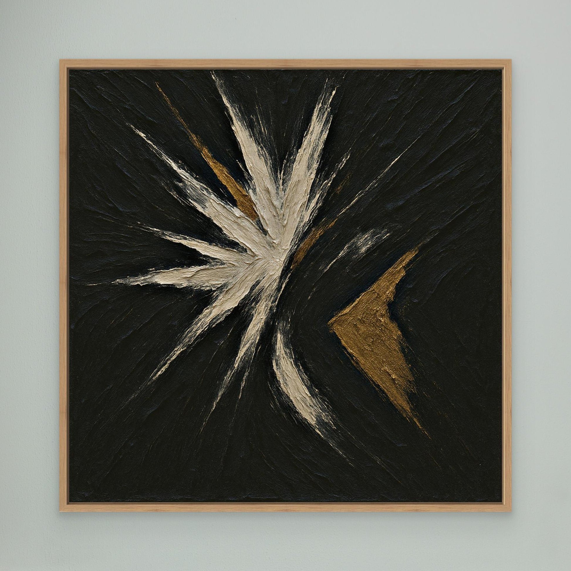 Abstract Starburst Canvas Wall Art – Black, Gold & Ivory