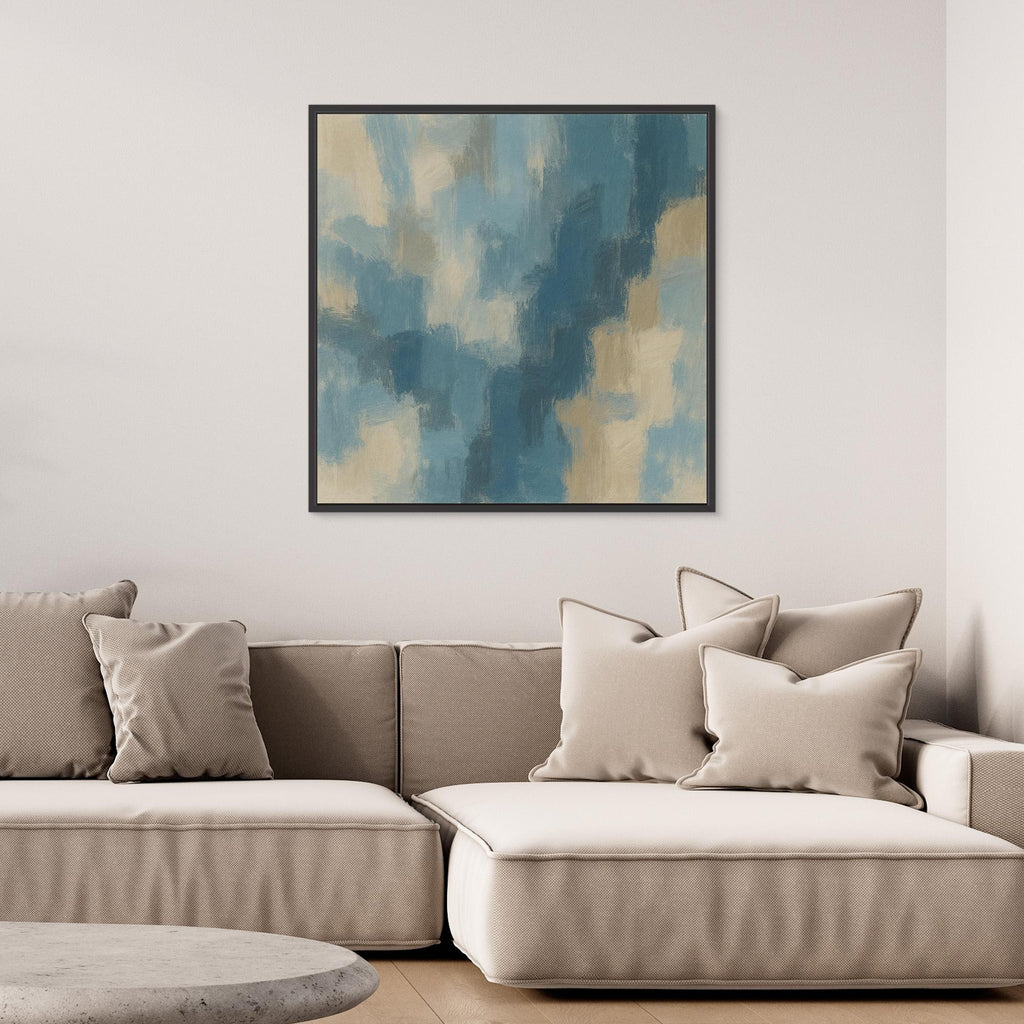 Ocean Drift – Modern Blue and Beige Abstract Canvas Print