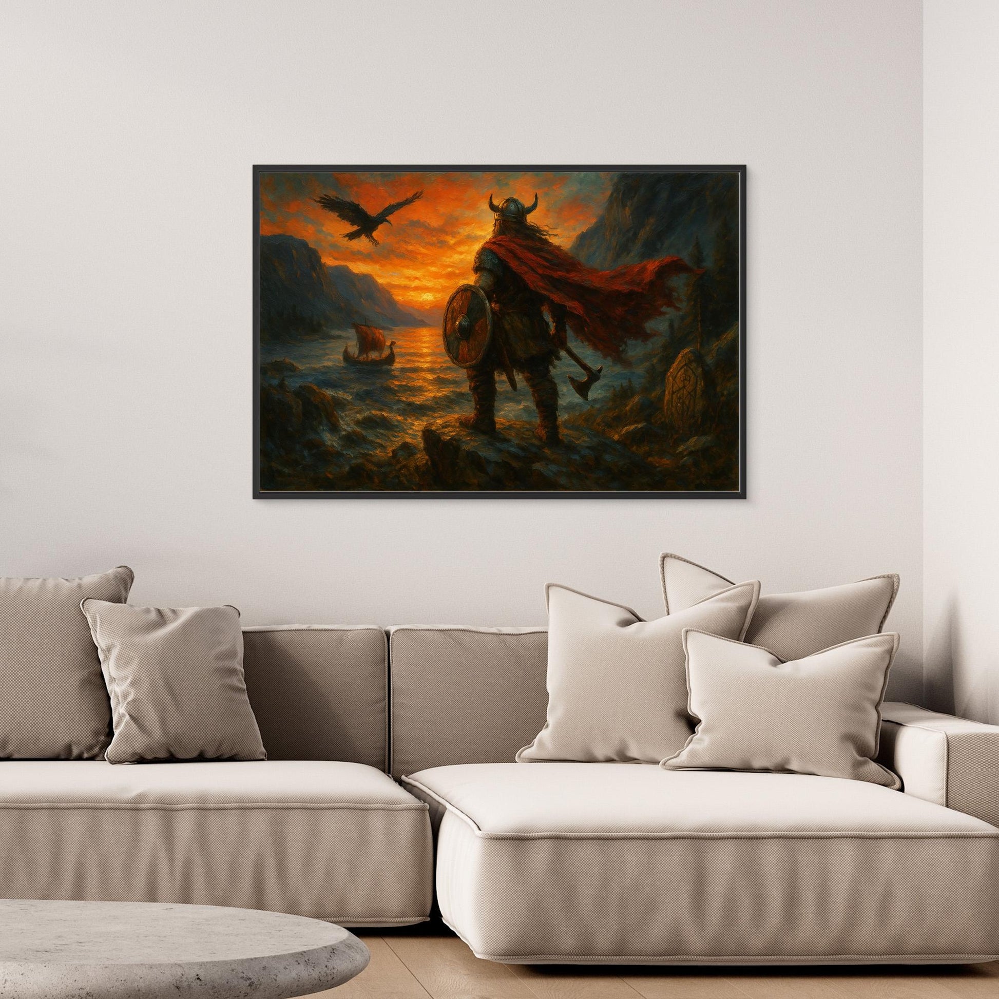 Viking Warrior Sunset Canvas Wall Art