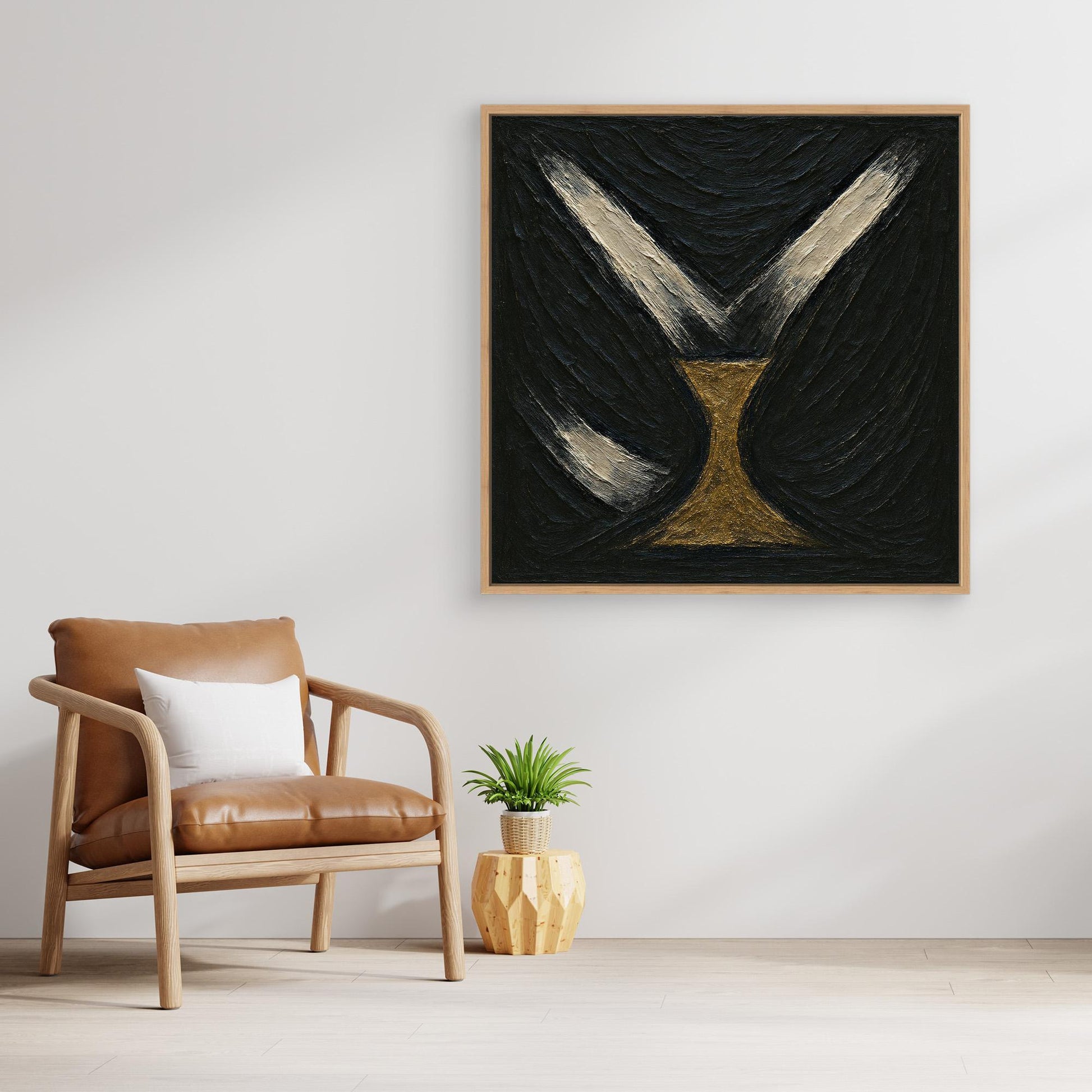 Golden Abstract Hourglass Canvas Wall Art