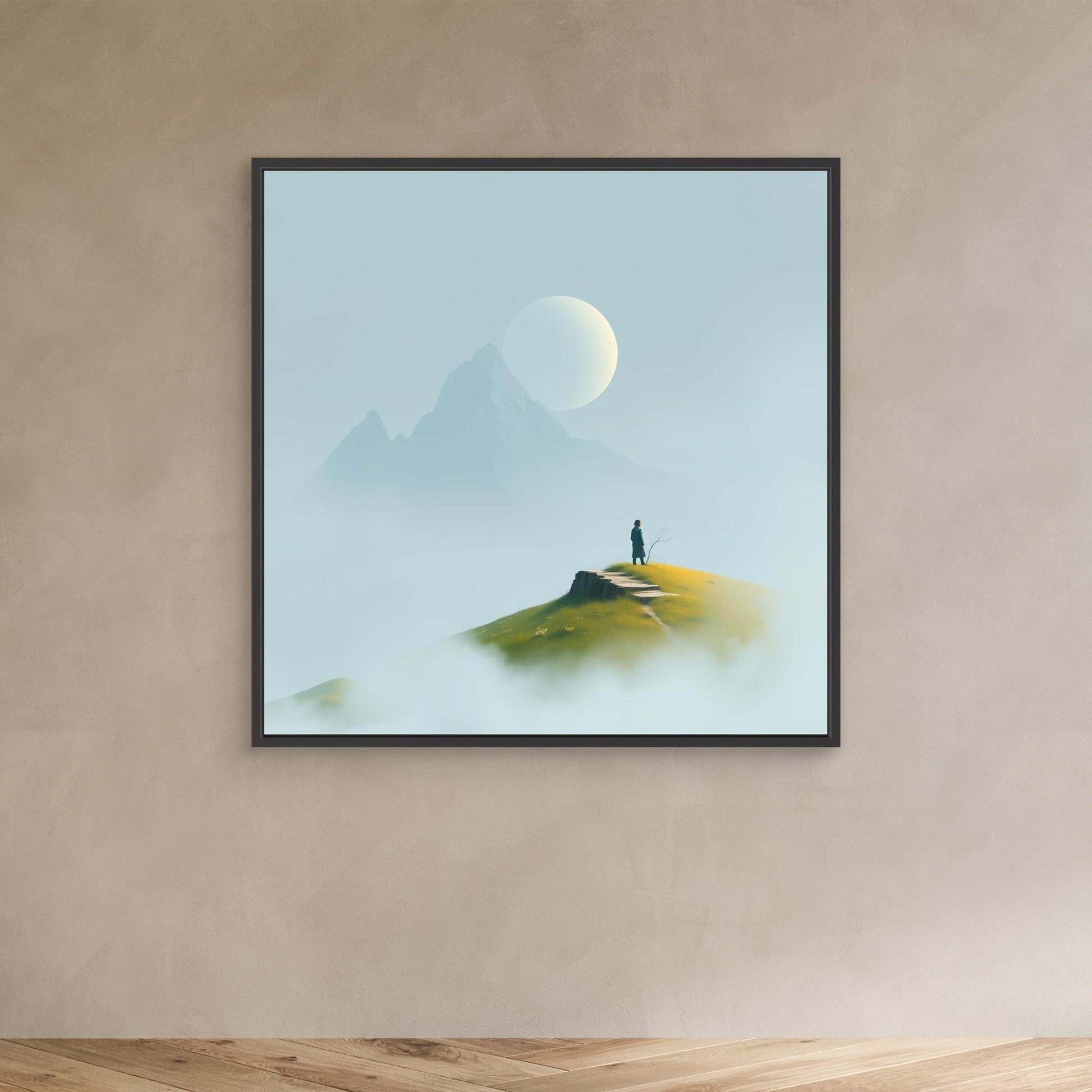 Solitude in the Mist – Minimalist Mountain Landscape Canvas Wall Art
