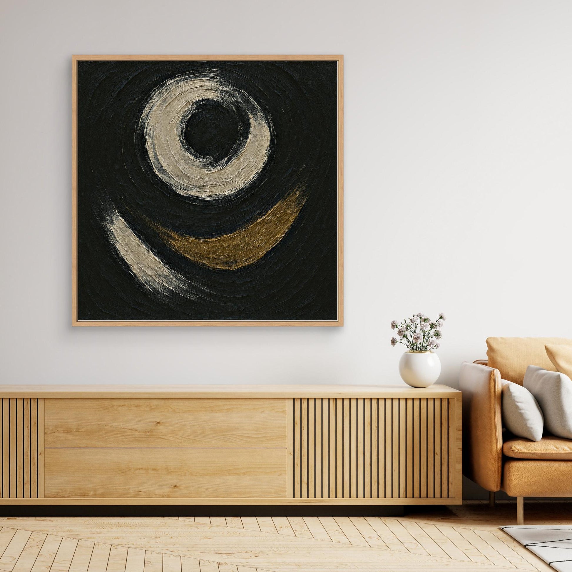 Abstract Circle Canvas Wall Art – Textured Black and Gold Print