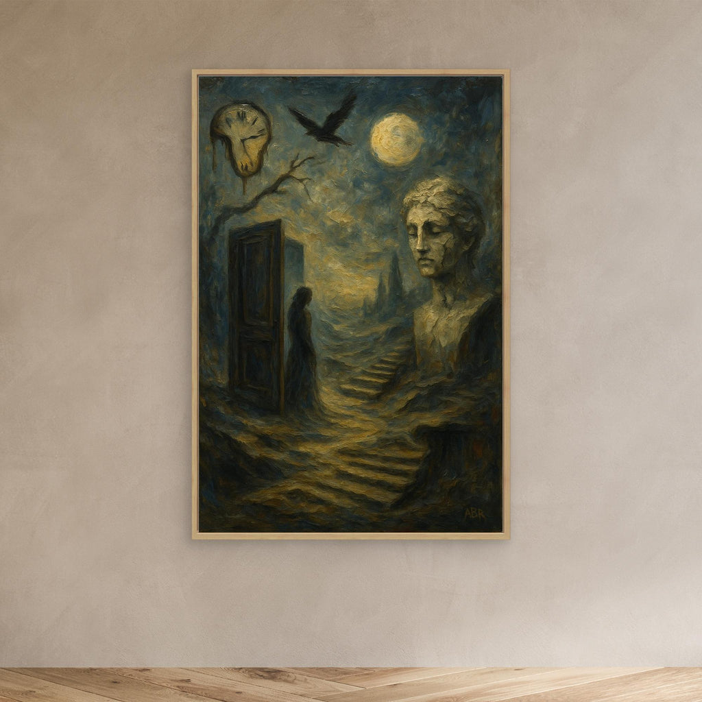 Surreal Dreamscape Canvas Wall Art – Moon and Statue