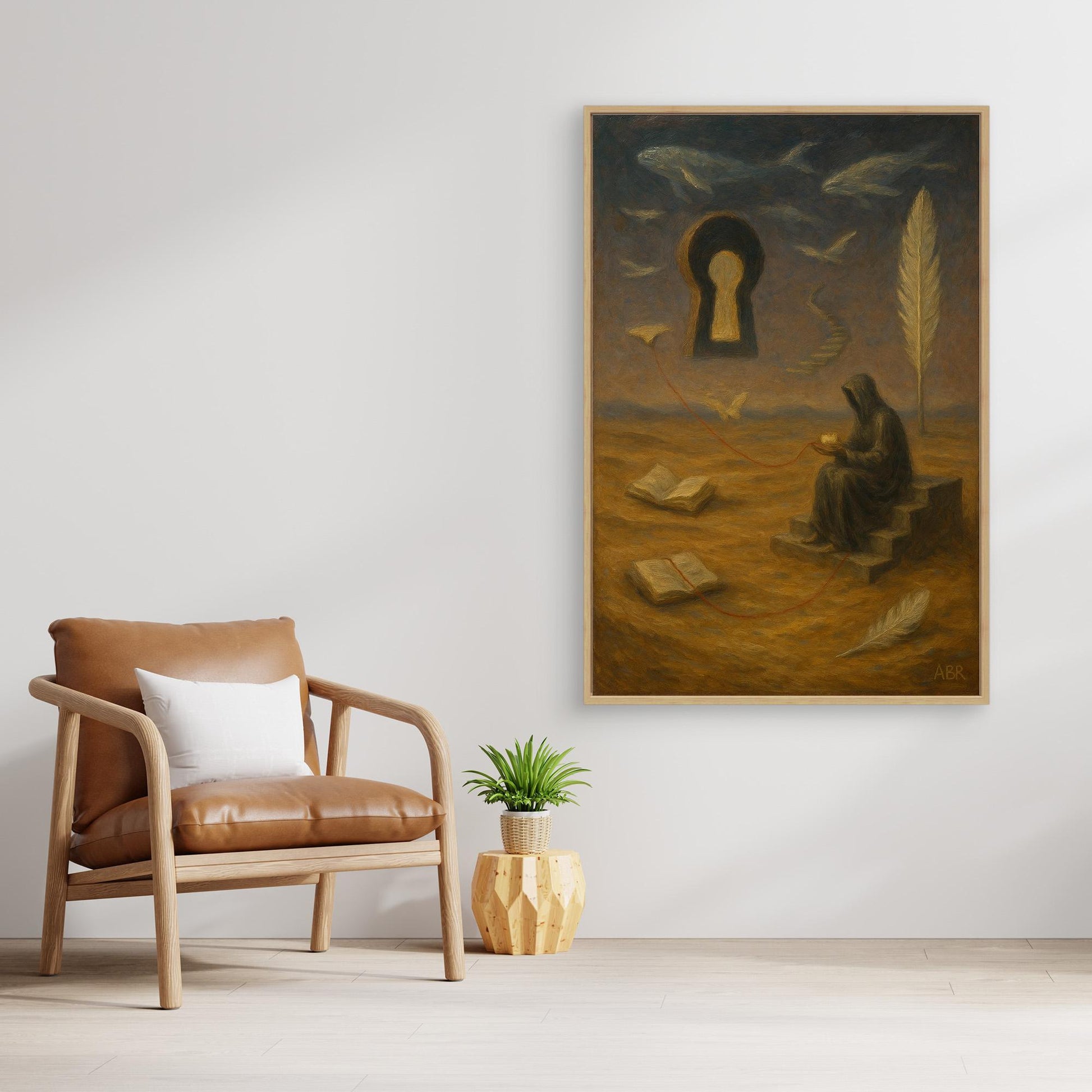 Surreal Canvas Wall Art – Hooded Figure and Keyhole