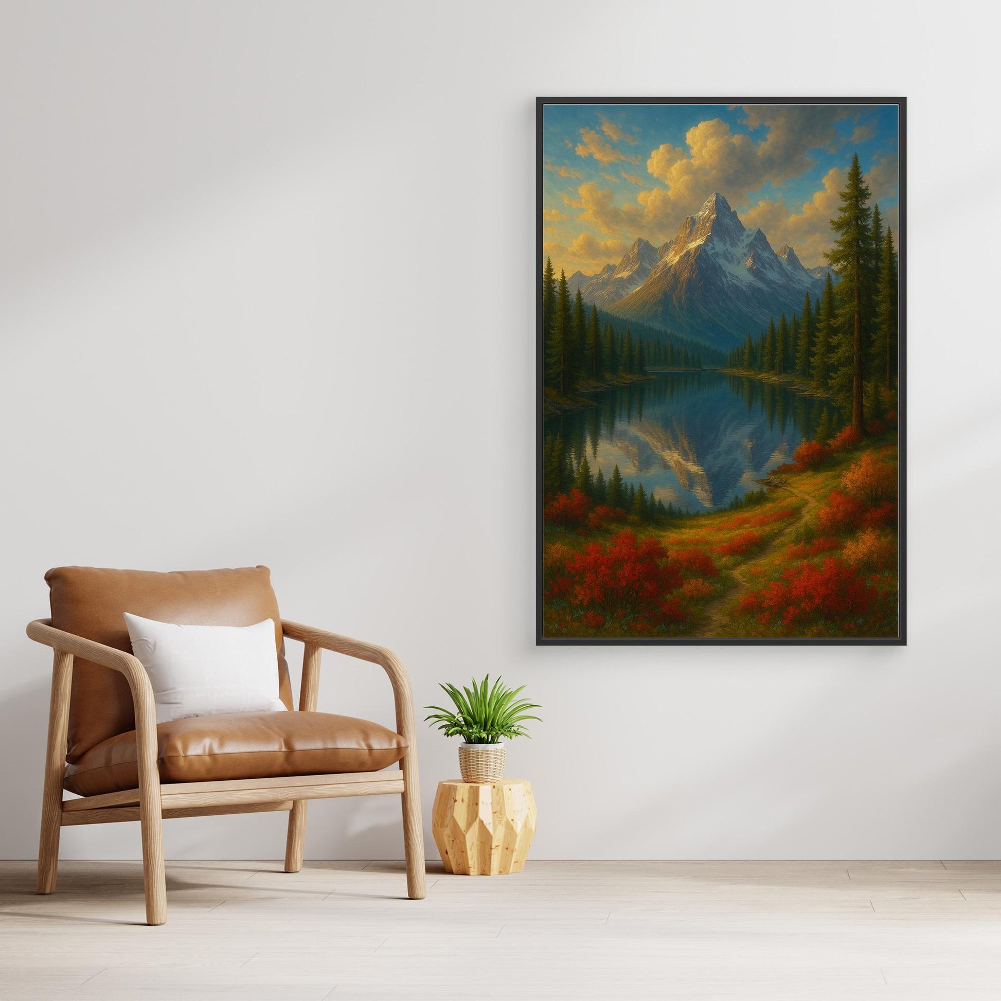 Mountain Reflection Canvas Wall Art – Autumn Forest Landscape Print