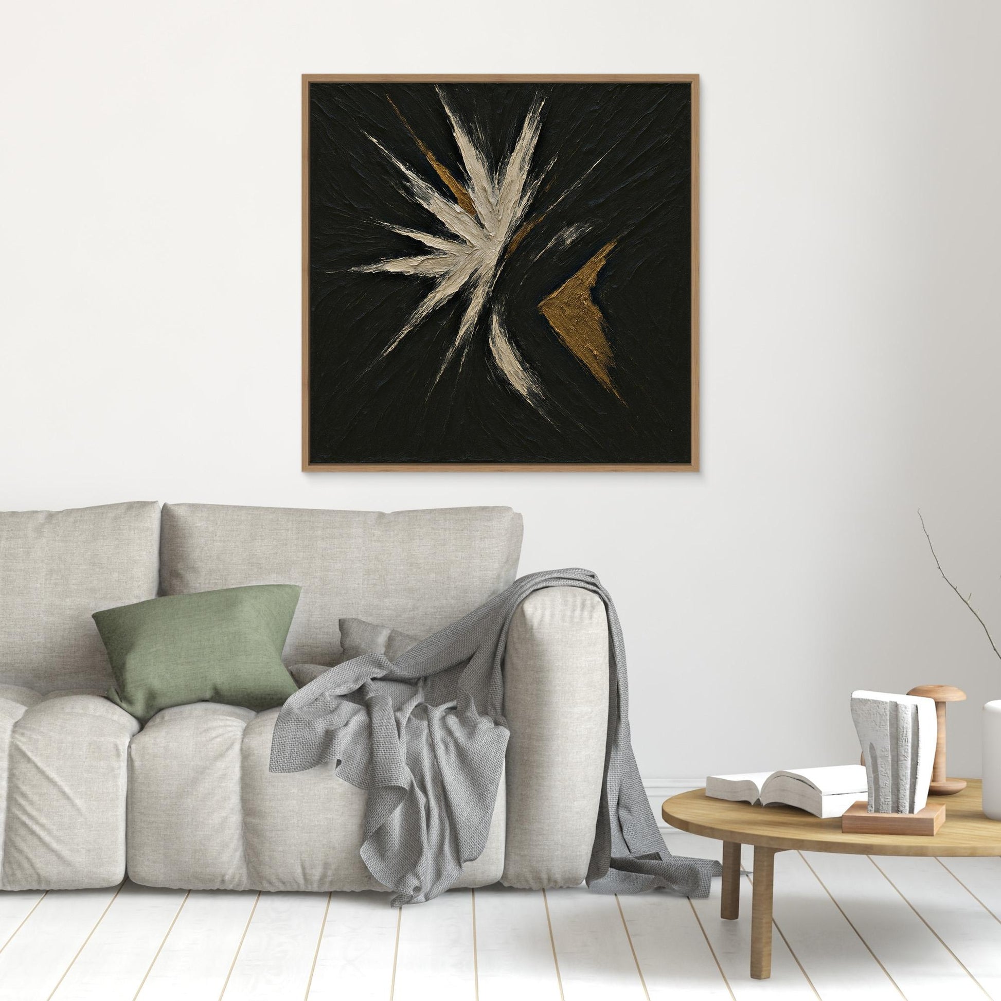 Abstract Starburst Canvas Wall Art – Black, Gold & Ivory