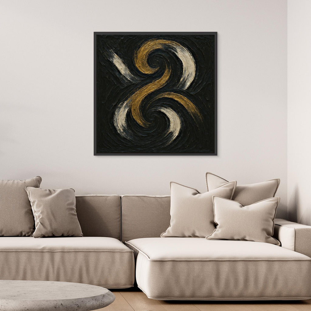 Spiral Abstract Canvas Wall Art – Gold and Black Modern Print