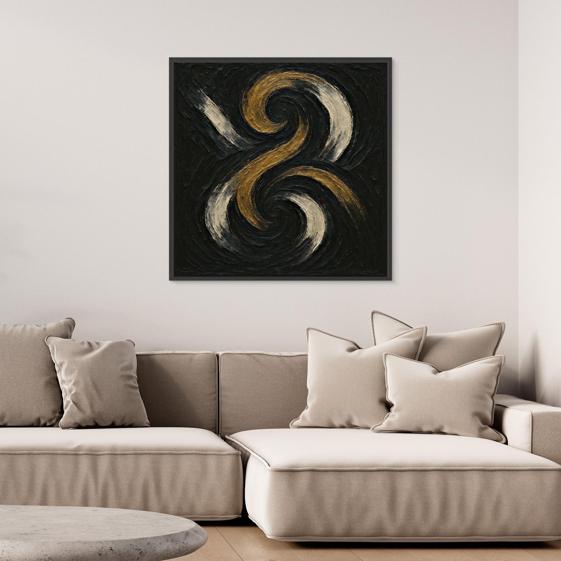 Spiral Abstract Canvas Wall Art – Gold and Black Modern Print