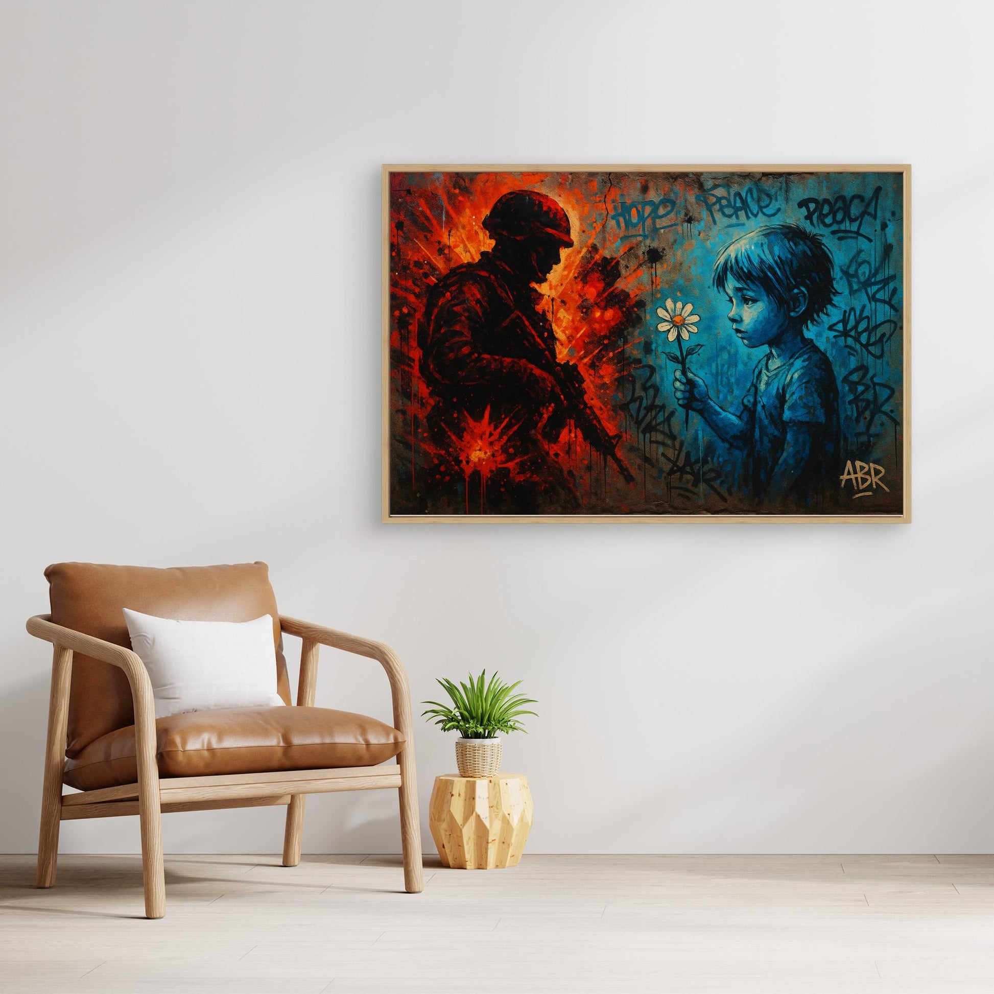 Peace vs War Canvas Wall Art – Graffiti Style Statement Print