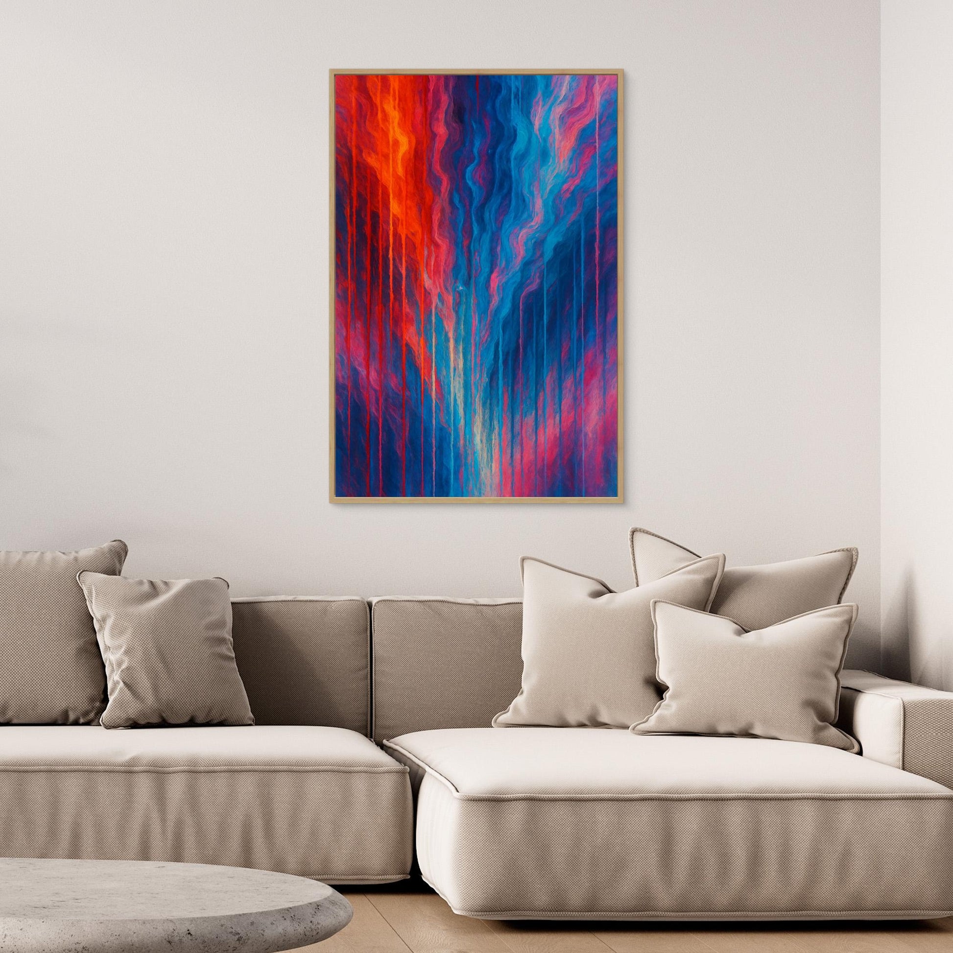Red and Blue Abstract Canvas Wall Art – Modern Color Flow Print