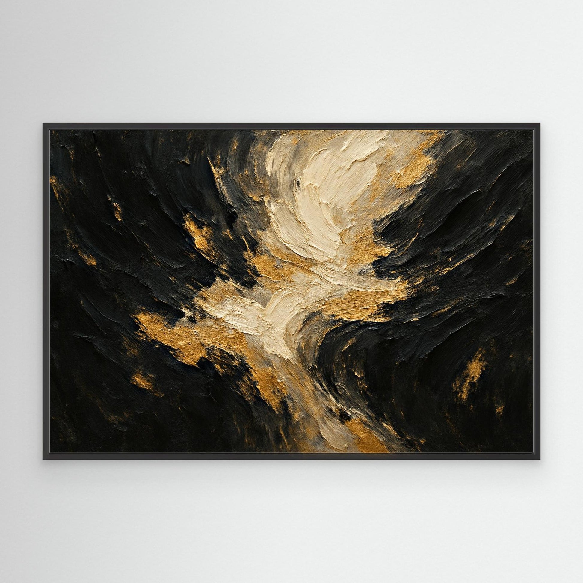 Gold and Black Textured Canvas Wall Art – Abstract Flow