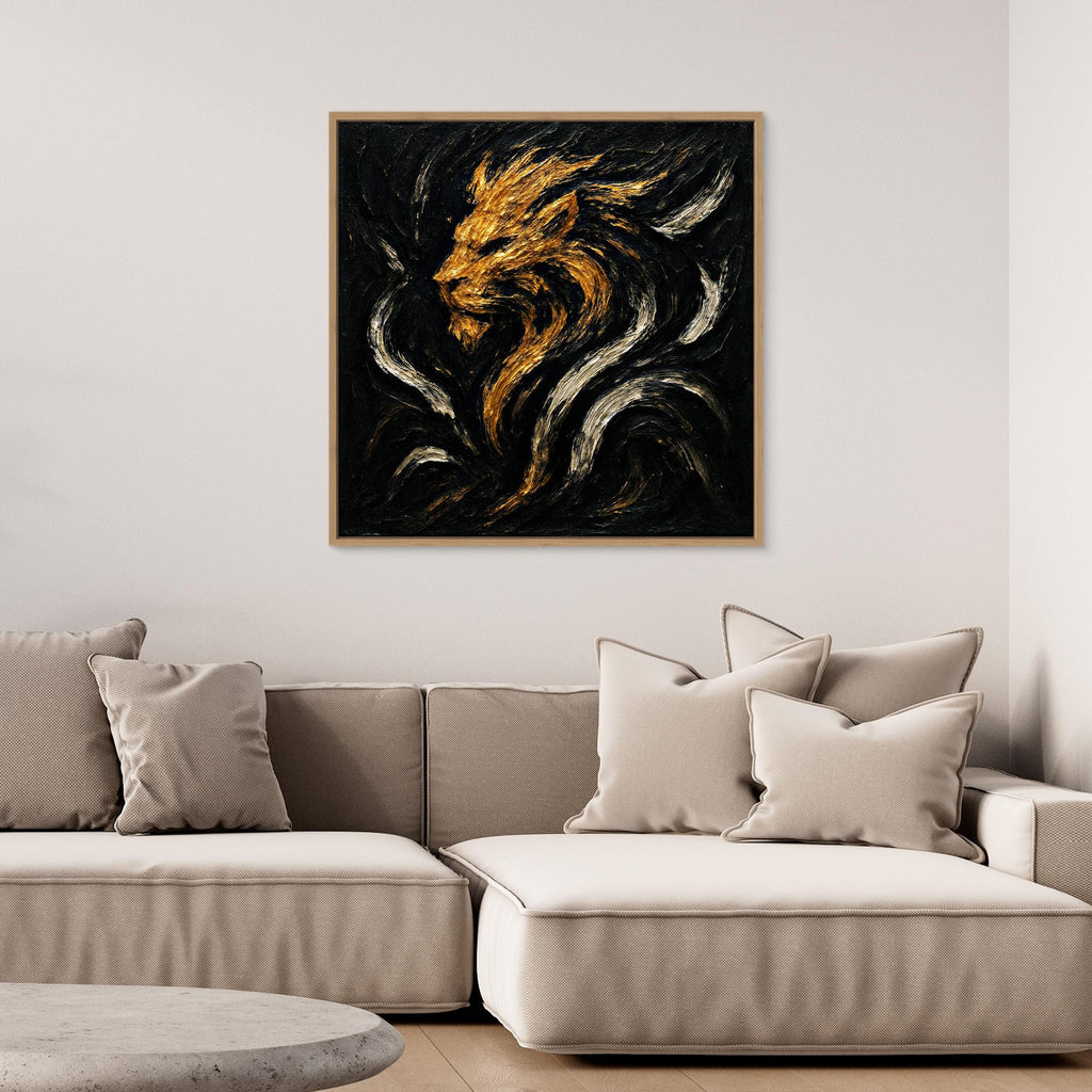 Abstract Lion Canvas Wall Art – Gold and Black Modern Print