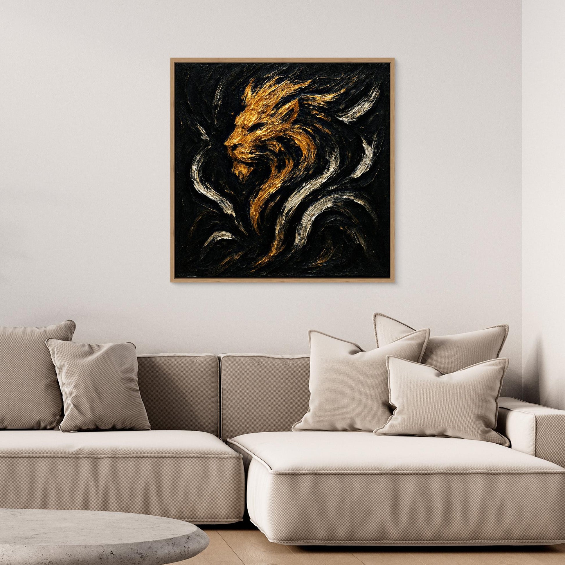 Abstract Lion Canvas Wall Art – Gold and Black Modern Print