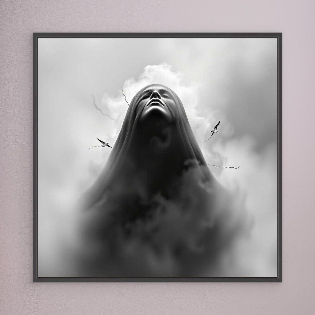 Ascension Through the Storm – Surreal Black and White Canvas Wall Art