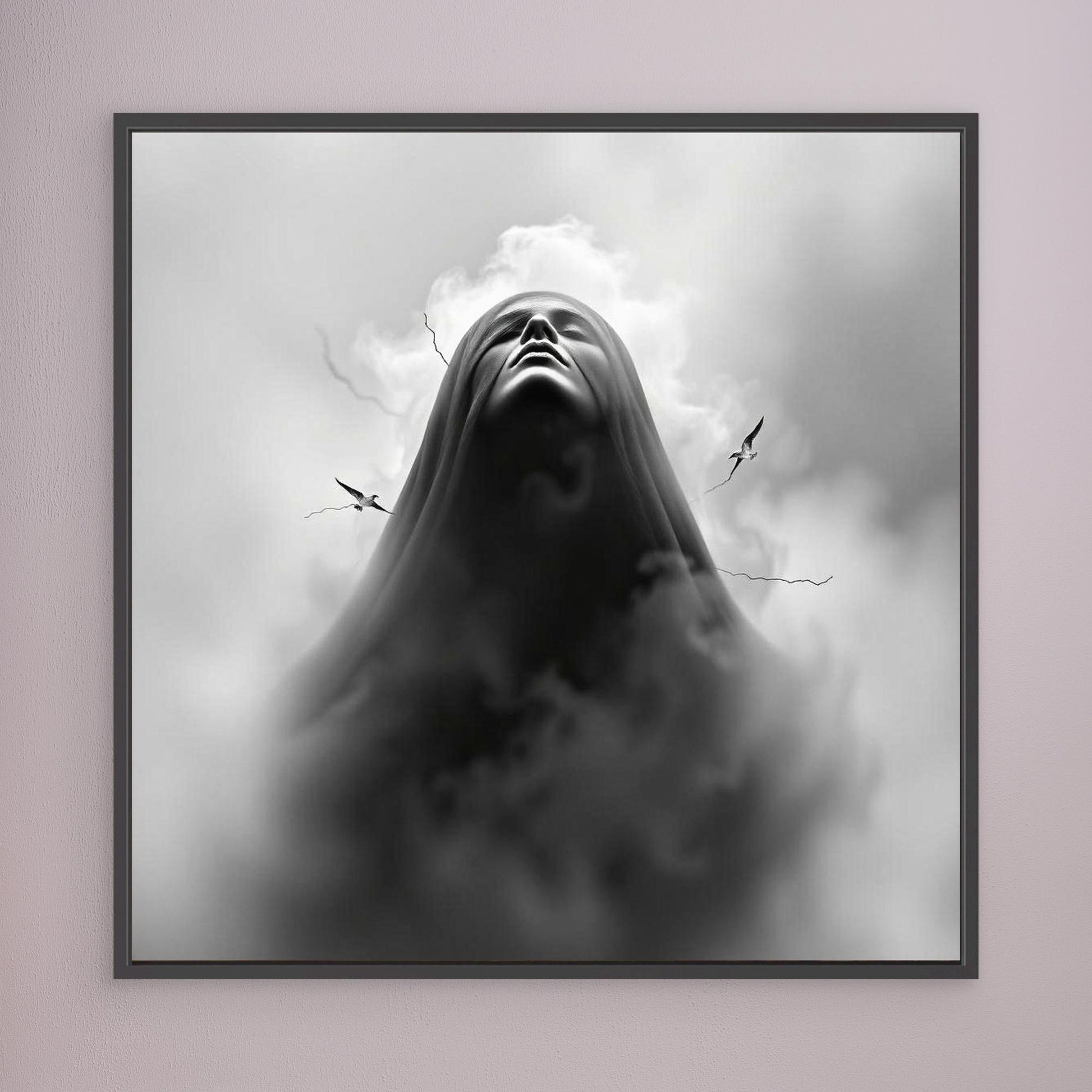 Ascension Through the Storm – Surreal Black and White Canvas Wall Art