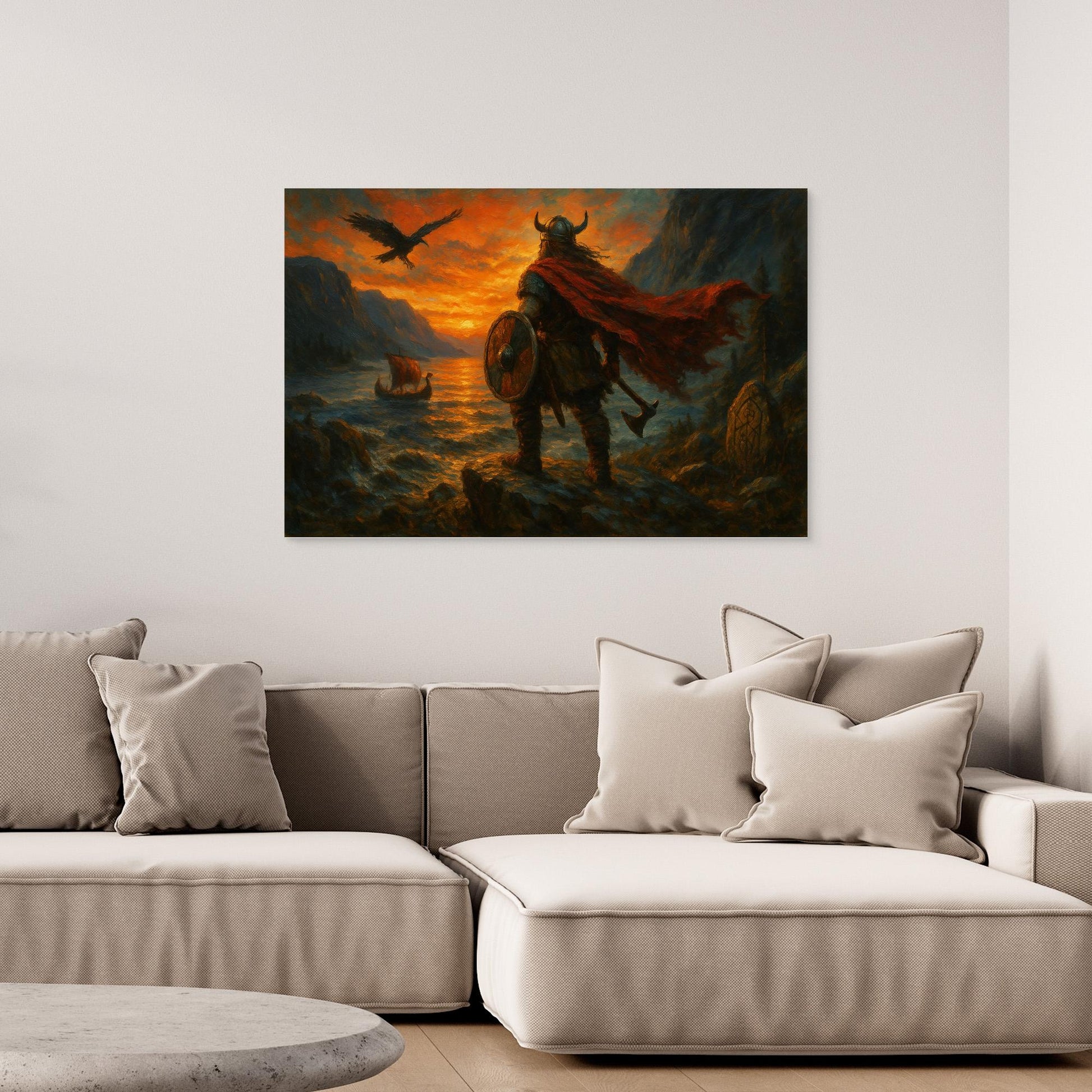 Viking Warrior Sunset Canvas Wall Art