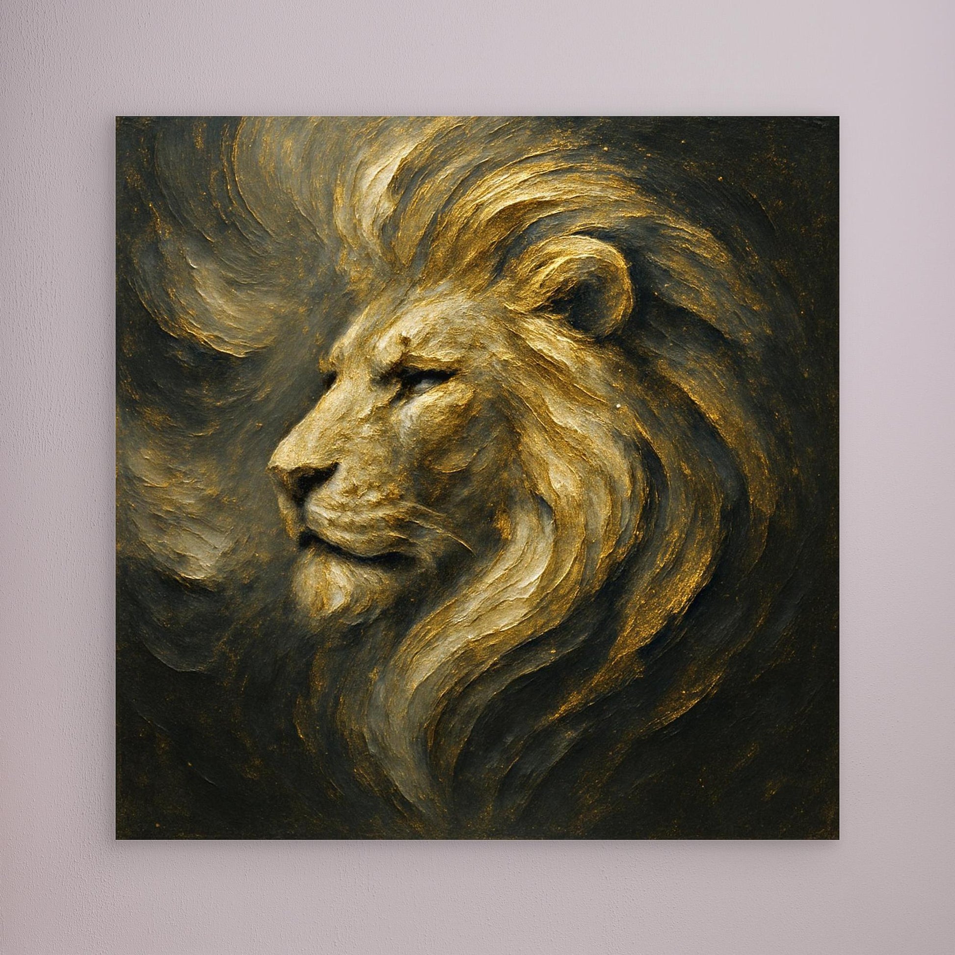 Golden Lion Canvas Wall Art – Regal Abstract Animal Print