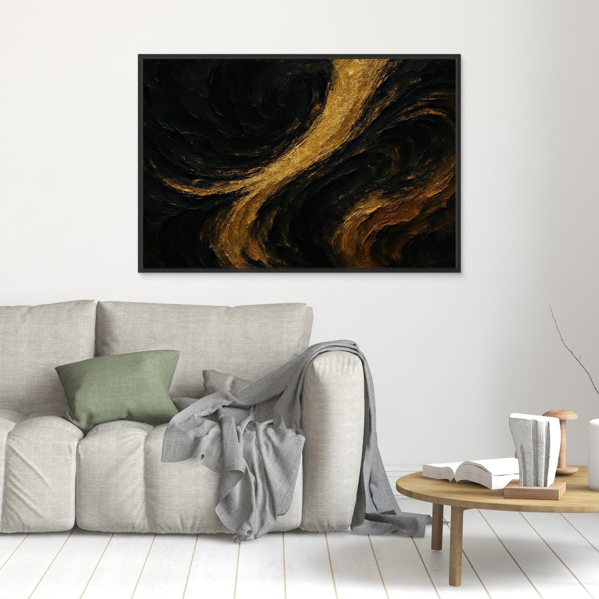 Gold and Black Abstract Canvas Wall Art – Luxury Textured Print