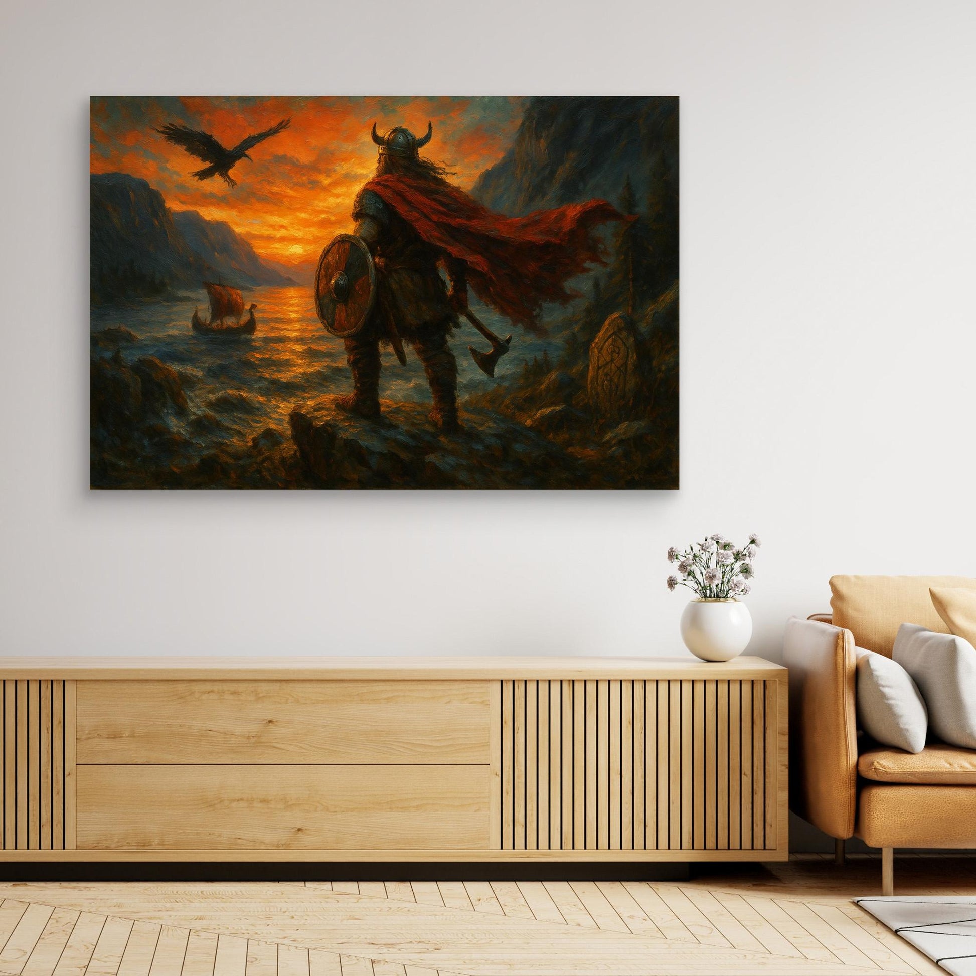 Viking Warrior Sunset Canvas Wall Art